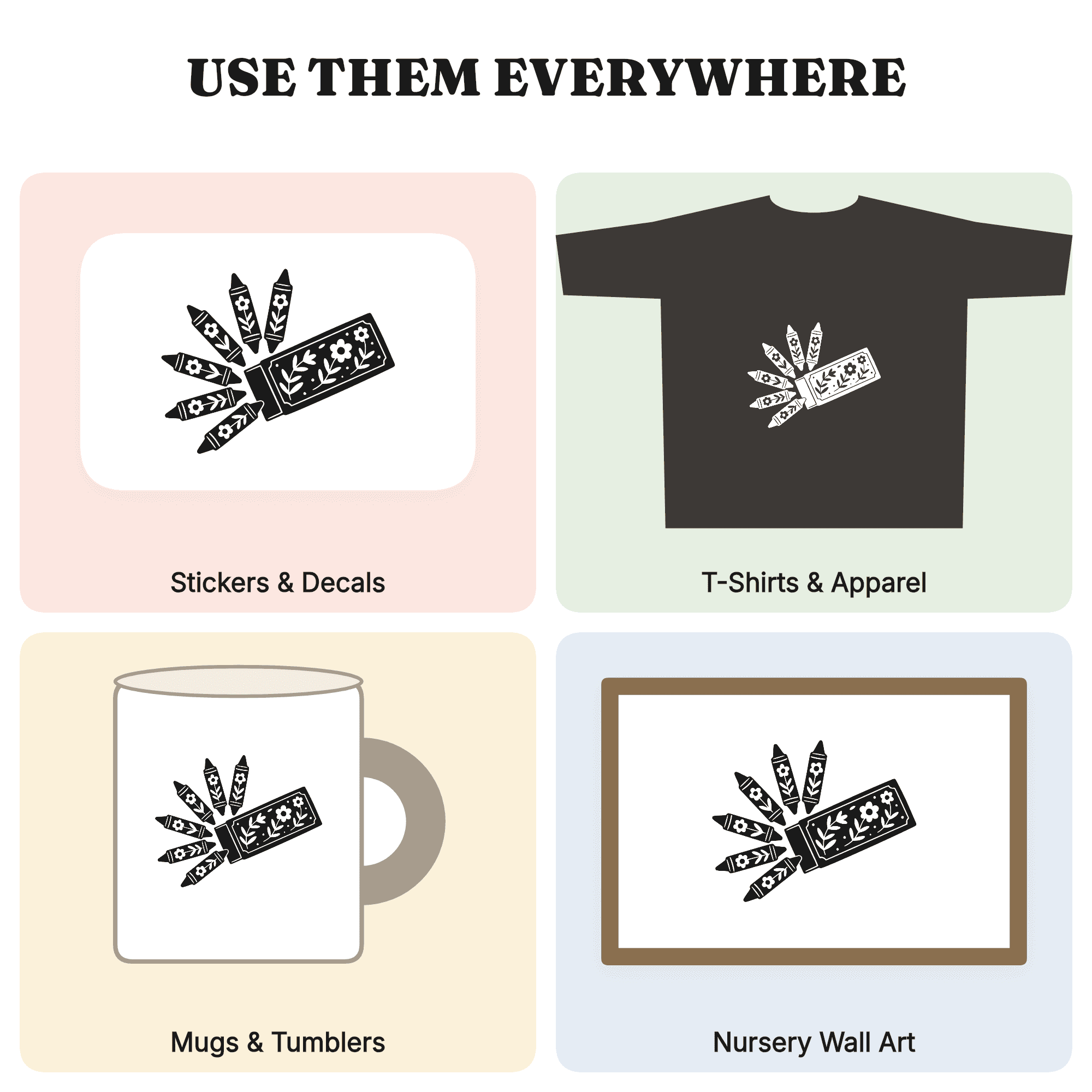 Vintage Crayon Box SVG PNG, Floral Crayons Tumbling Out, Cottagecore Back to School Cut File, view 3