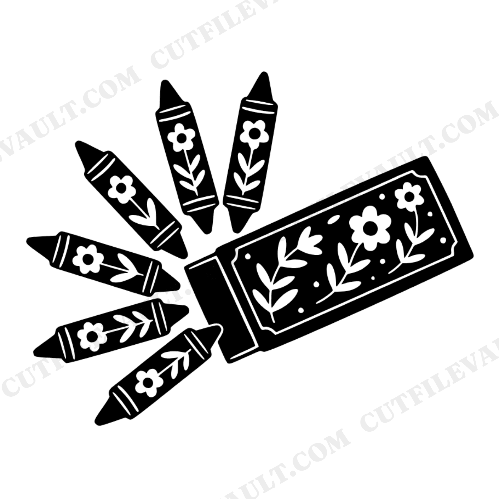 Vintage Crayon Box SVG PNG, Floral Crayons Tumbling Out, Cottagecore Back to School Cut File