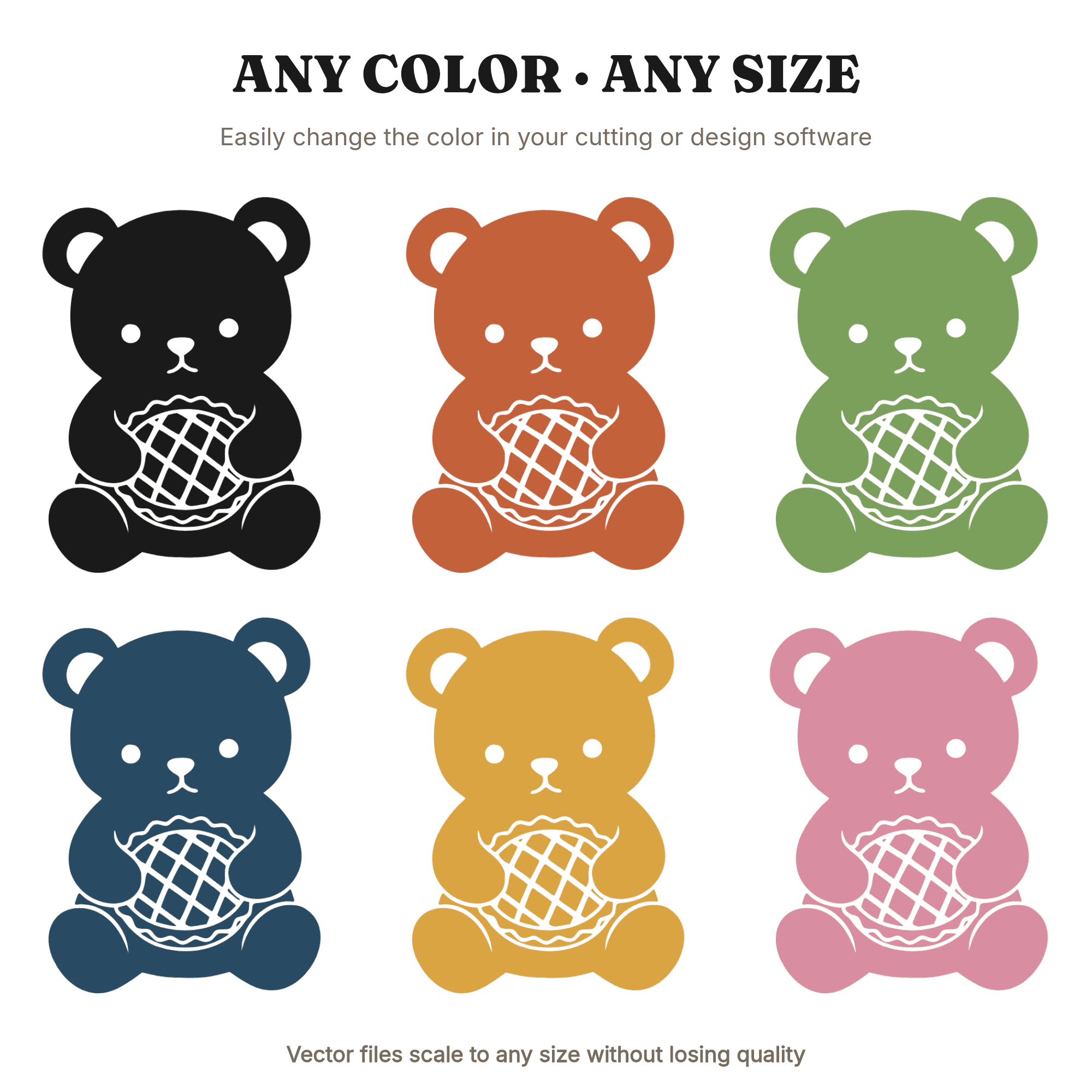 Kawaii Teddy Bear Hugging Pie SVG PNG, Thanksgiving Bear Cut File, Boho Nursery Birthday Decor, view 2