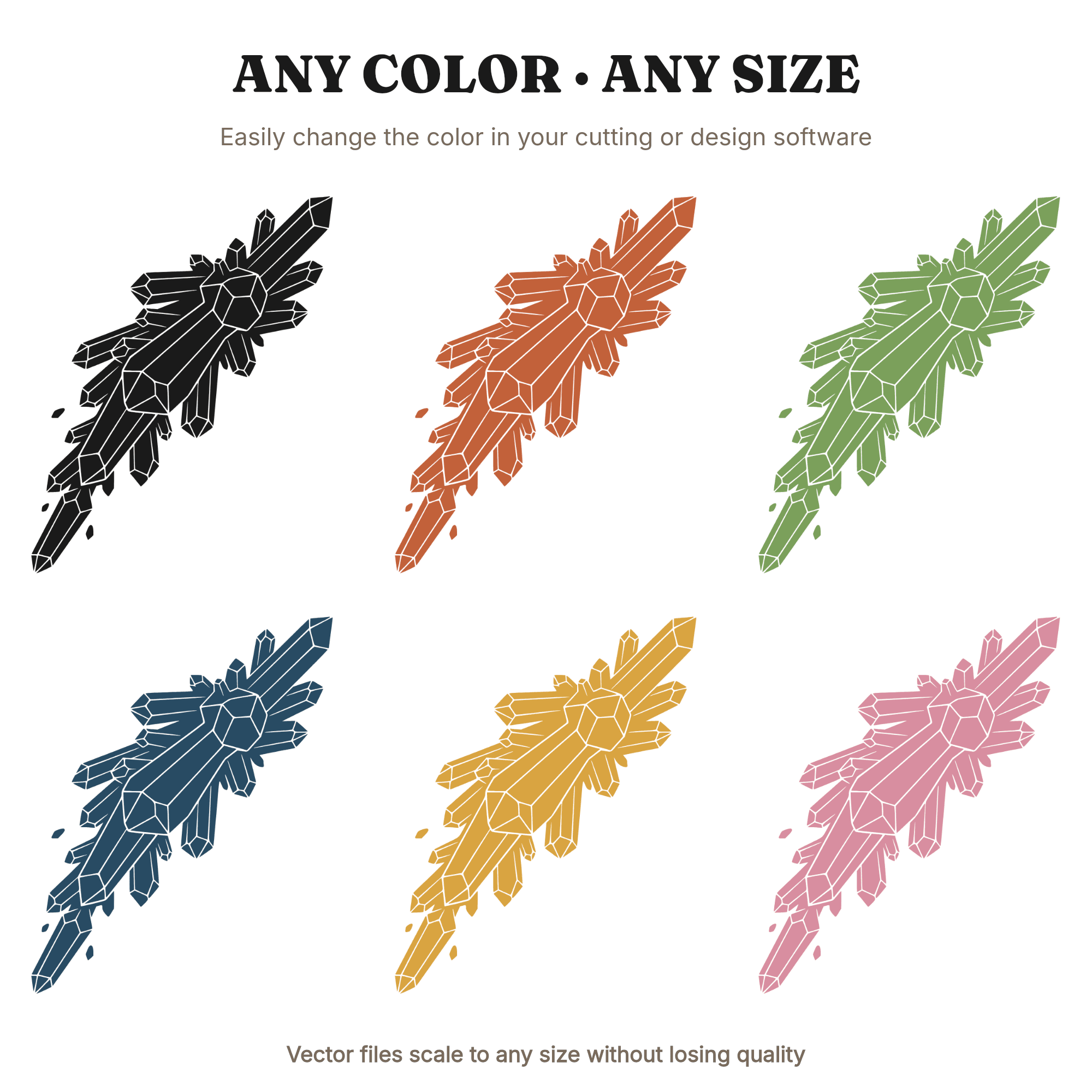 Celestial Crystal Cascade SVG PNG, Diagonal Crystal Cluster Cut File, Mystical Spiritual Design, view 2