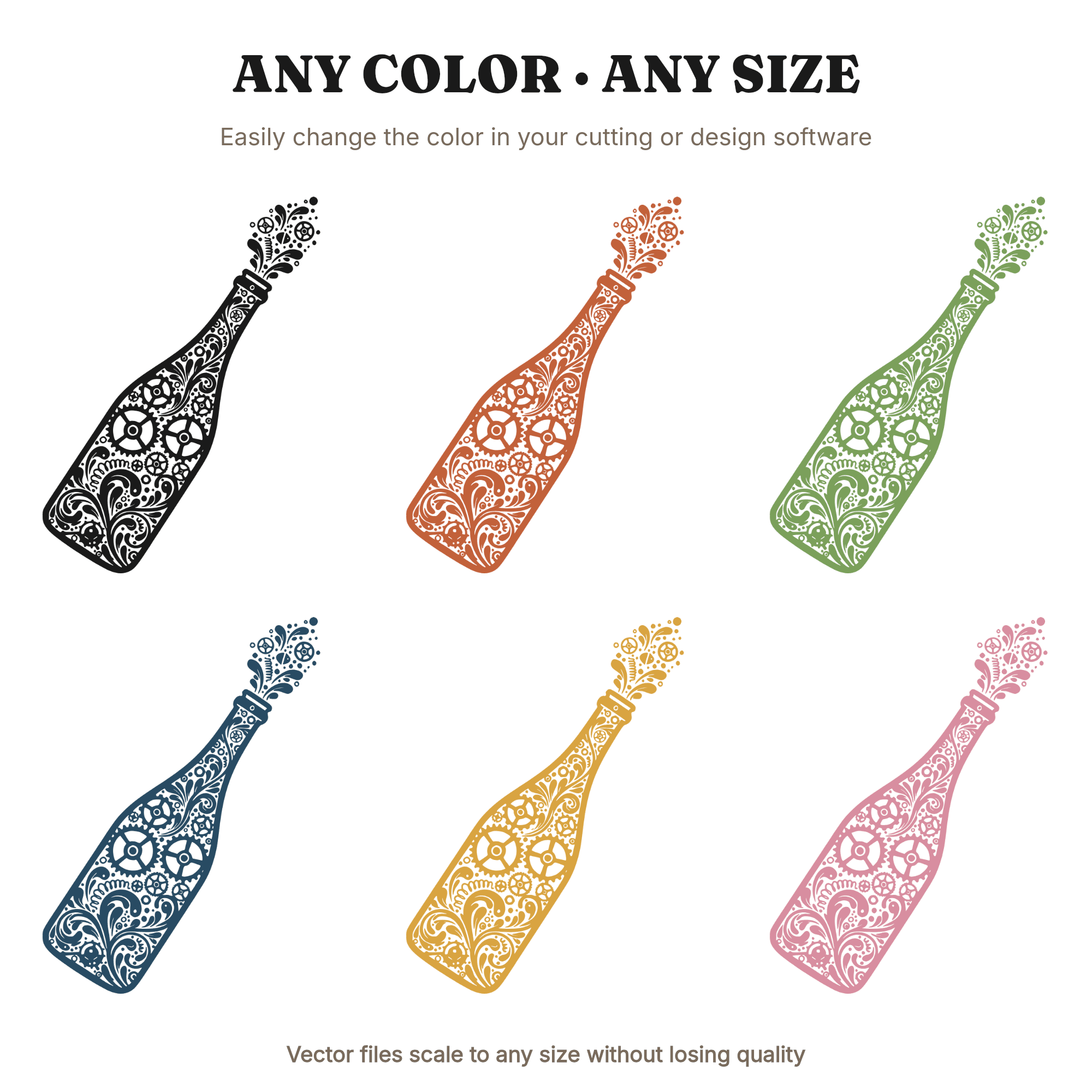 St Patricks Steampunk Champagne Bottle SVG PNG, Irish Wedding Toast Vintage Botanical Cut File, view 2