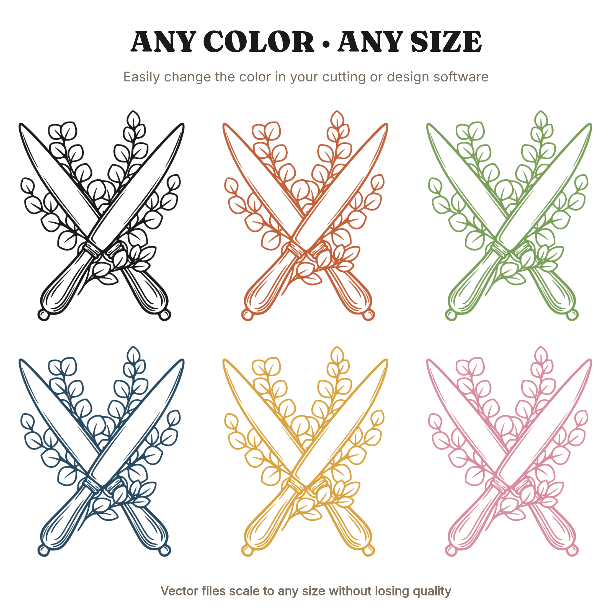 Crossed Cake Knives SVG PNG, Eucalyptus Botanical Wedding Cake Silhouette Cut File, view 2