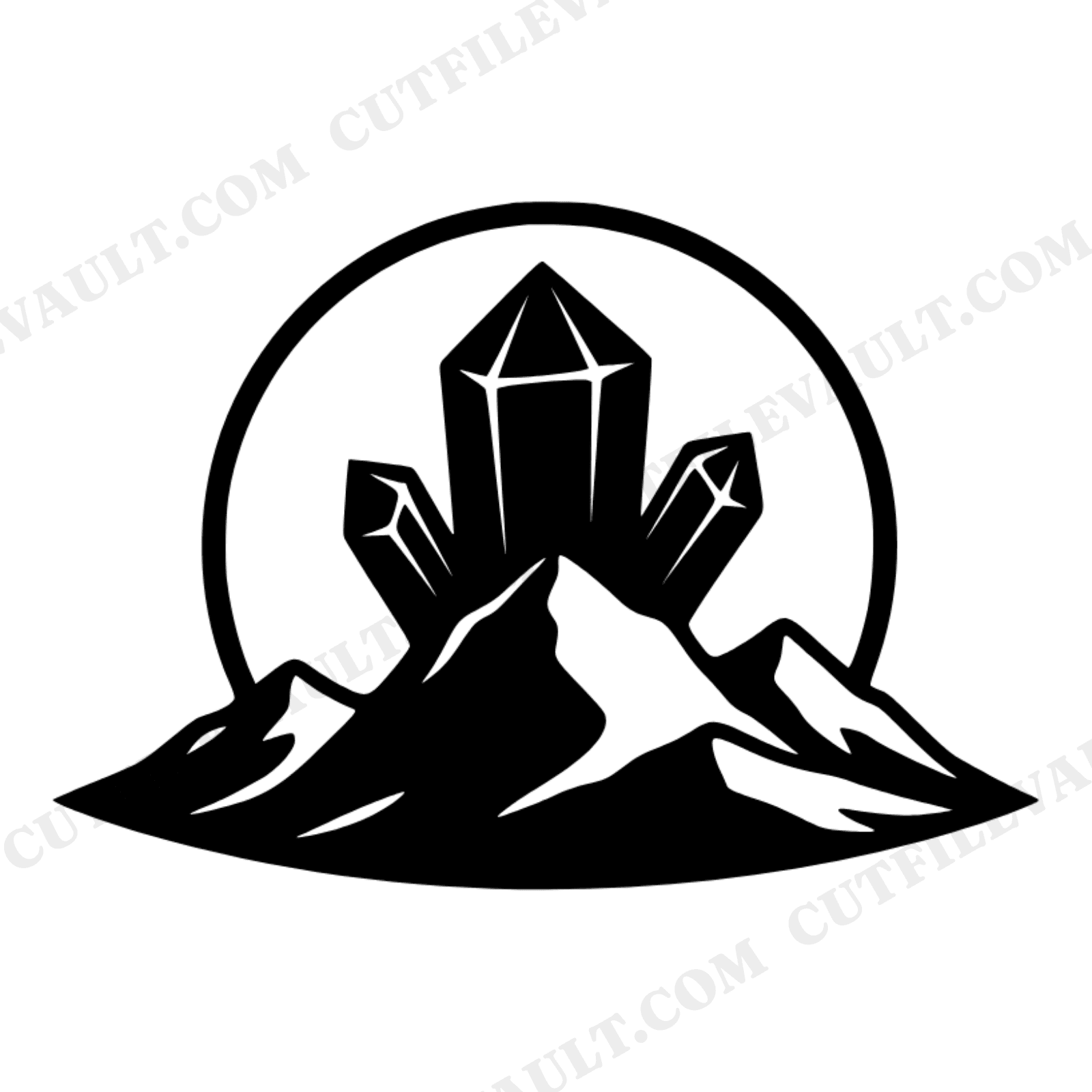 Mystic Crystal Cluster Mountain Sunrise SVG PNG, Boho Geometric Cut File for Cricut, view 1