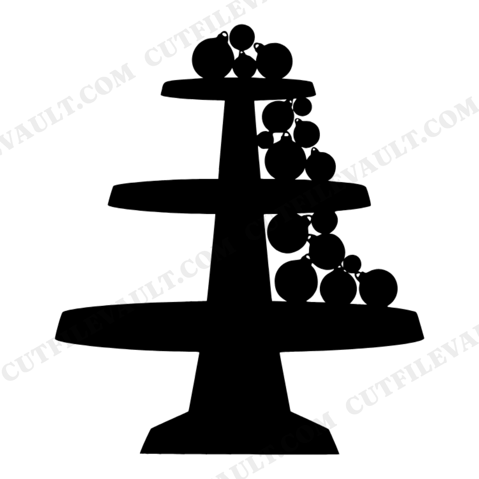 Tiered Cake Stand SVG with Cascading Ornaments PNG, Modern Brutalist Christmas Dessert Table Sign, view 1