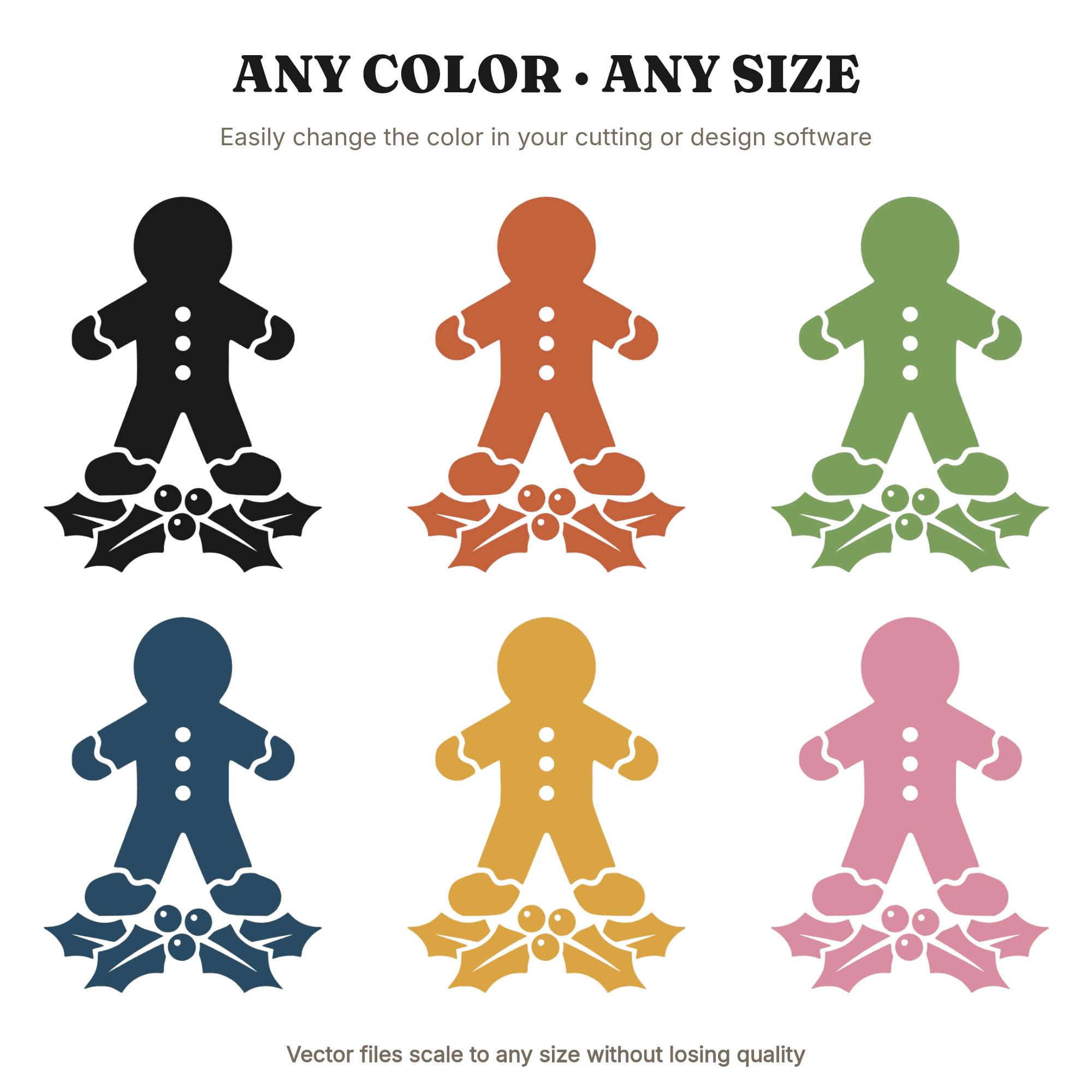 Art Deco Gingerbread Man SVG PNG, Geometric Christmas Baking Cut File with Holly Base, view 2