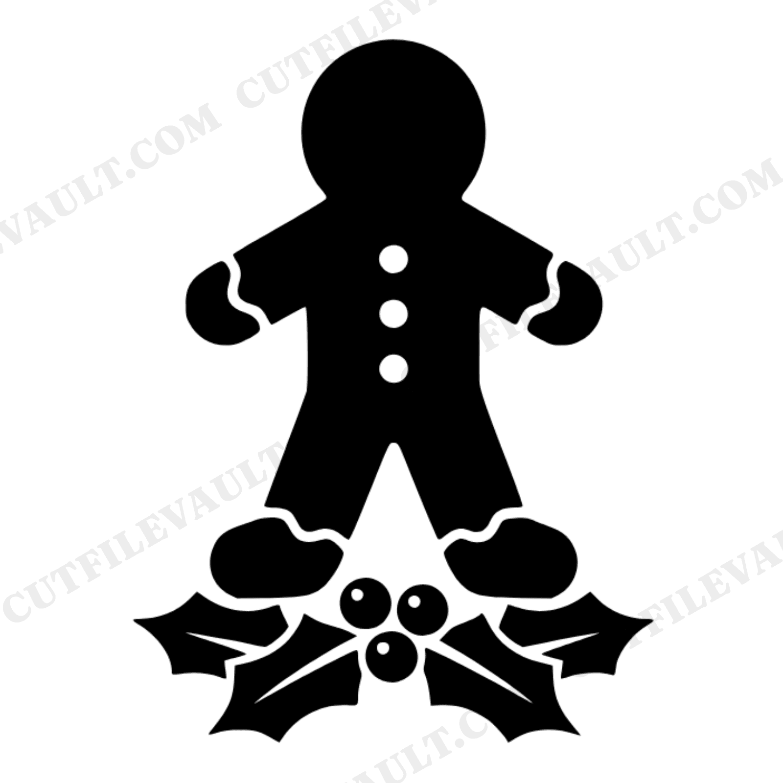 Art Deco Gingerbread Man SVG PNG, Geometric Christmas Baking Cut File with Holly Base, view 1