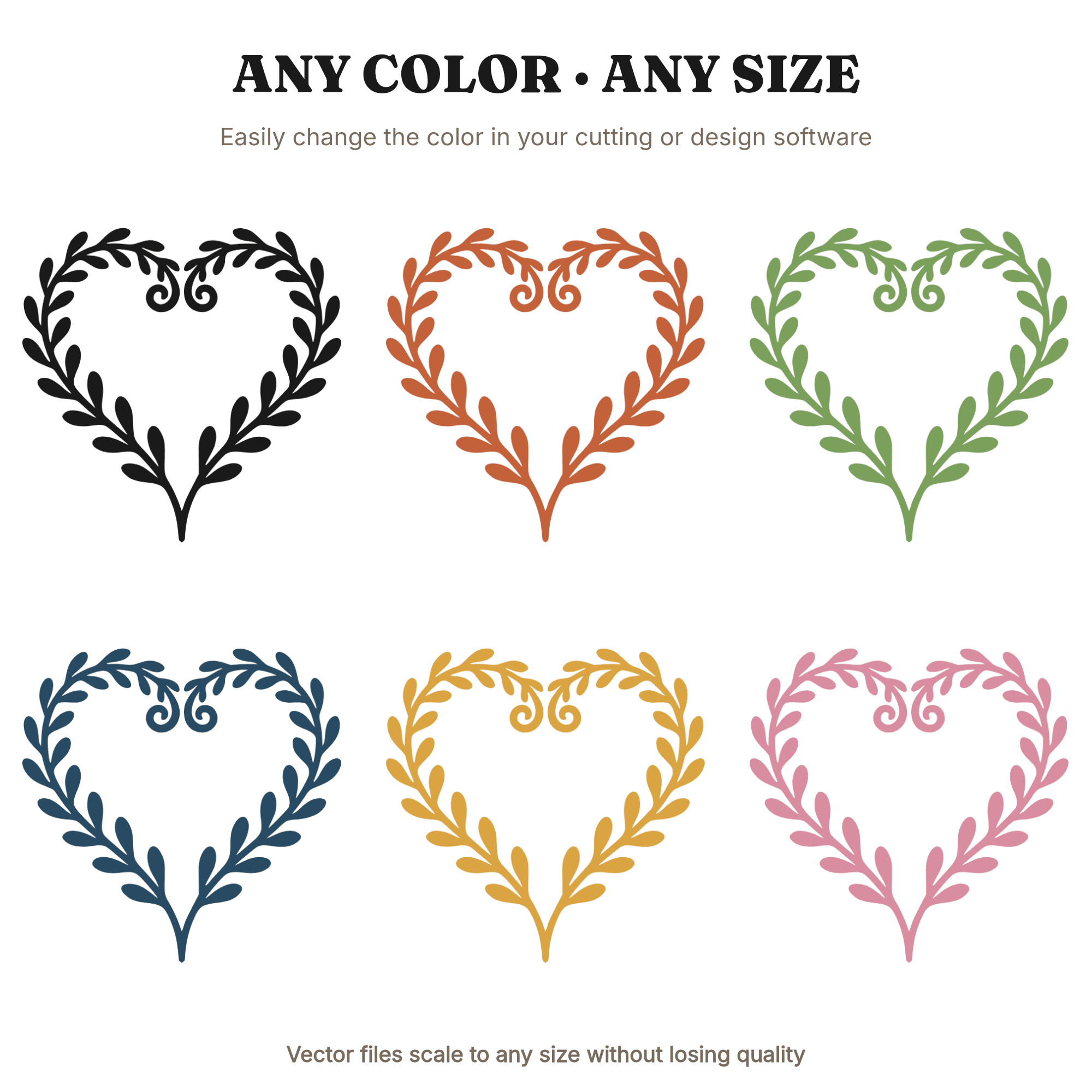 Fern Heart SVG PNG Botanical Fall Bridal Shower Wedding Cut File Rustic Silhouette Decor, view 2