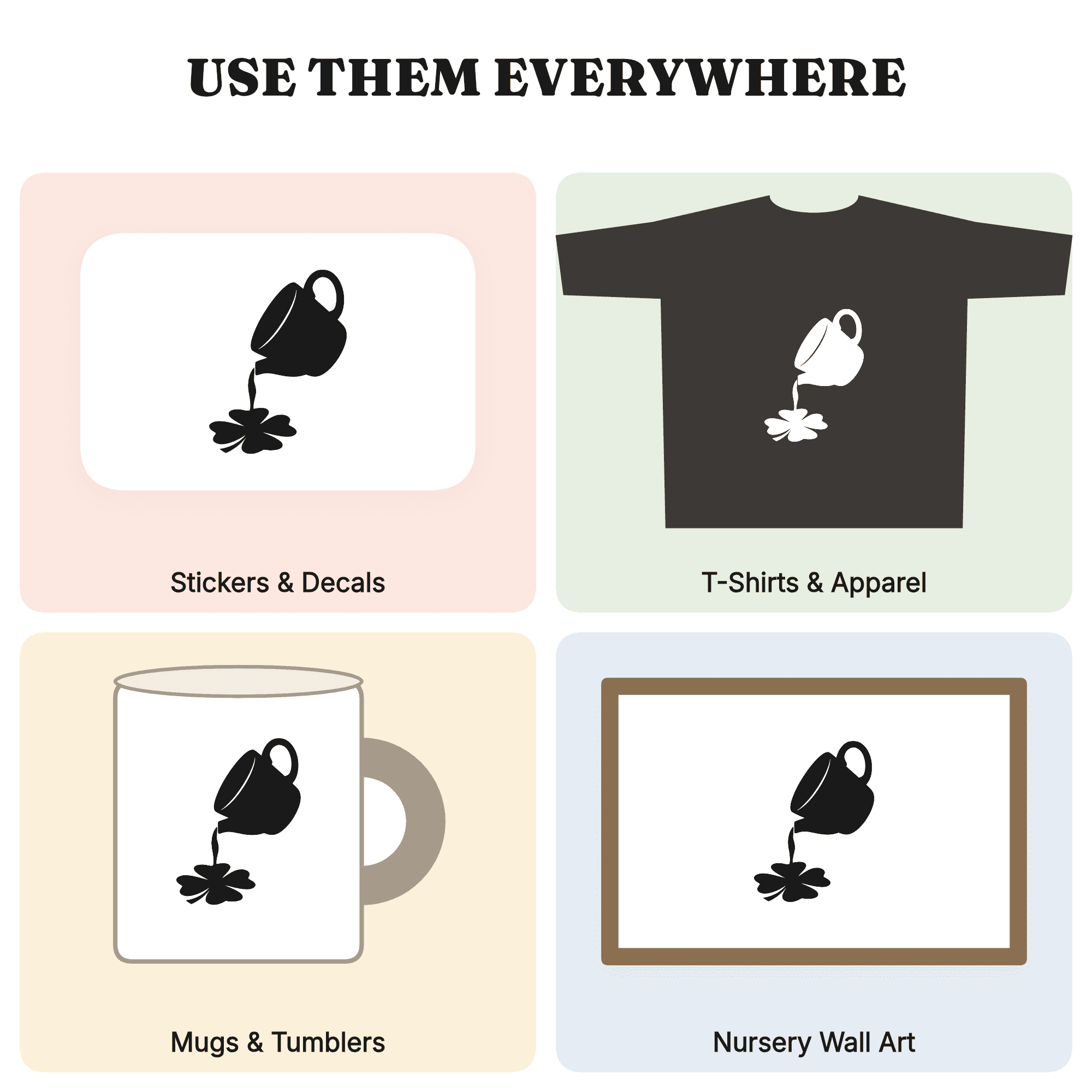 Lucky Clover Coffee Spill SVG PNG, Sideways Mug Cut File, St Patrick's Day Kitchen Decor SVG, view 3