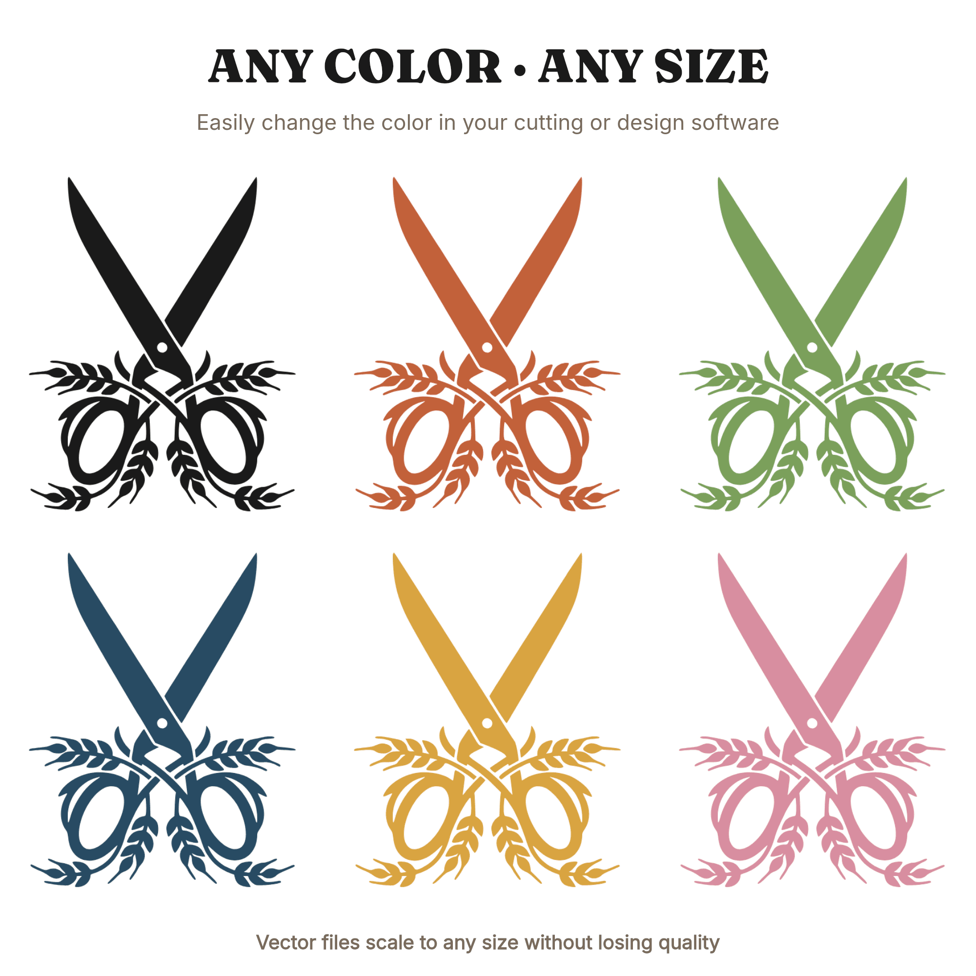 Harvest Scissors with Woven Wheat Farmhouse SVG PNG Retro 70s Wave Silhouette Cut File, view 2