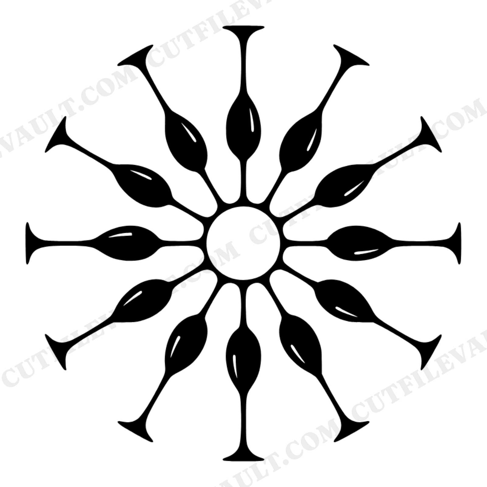 Champagne Flutes Sunburst SVG PNG, Mid Century Celebration Cut File, Wedding Toast Design, view 1