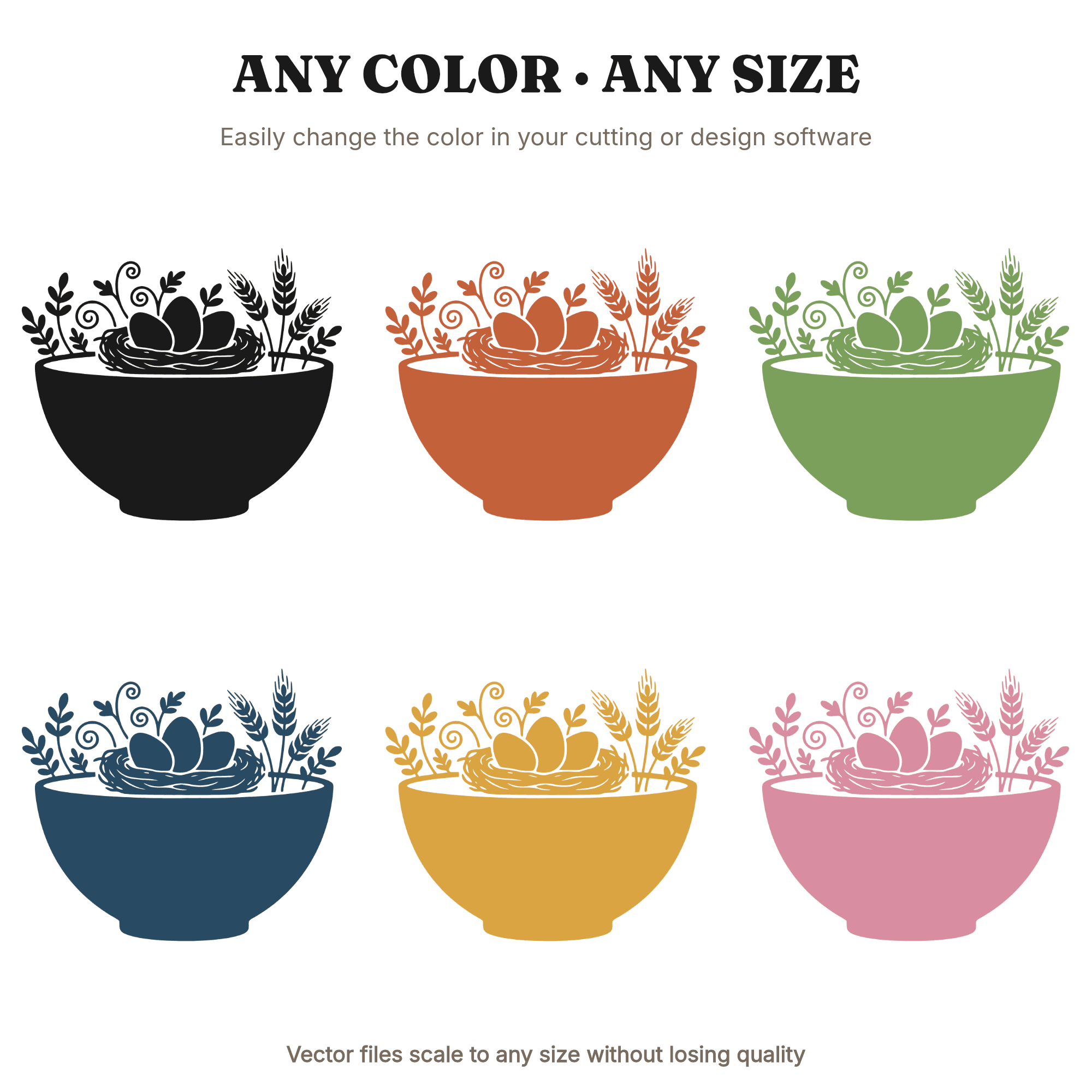 Easter Mixing Bowl Cross Section SVG PNG, Vintage Botanical Nest Eggs Kitchen Decor Cut File, view 2