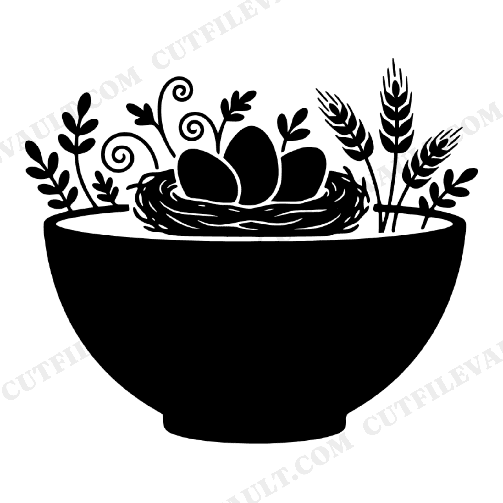 Easter Mixing Bowl Cross Section SVG PNG, Vintage Botanical Nest Eggs Kitchen Decor Cut File, view 1