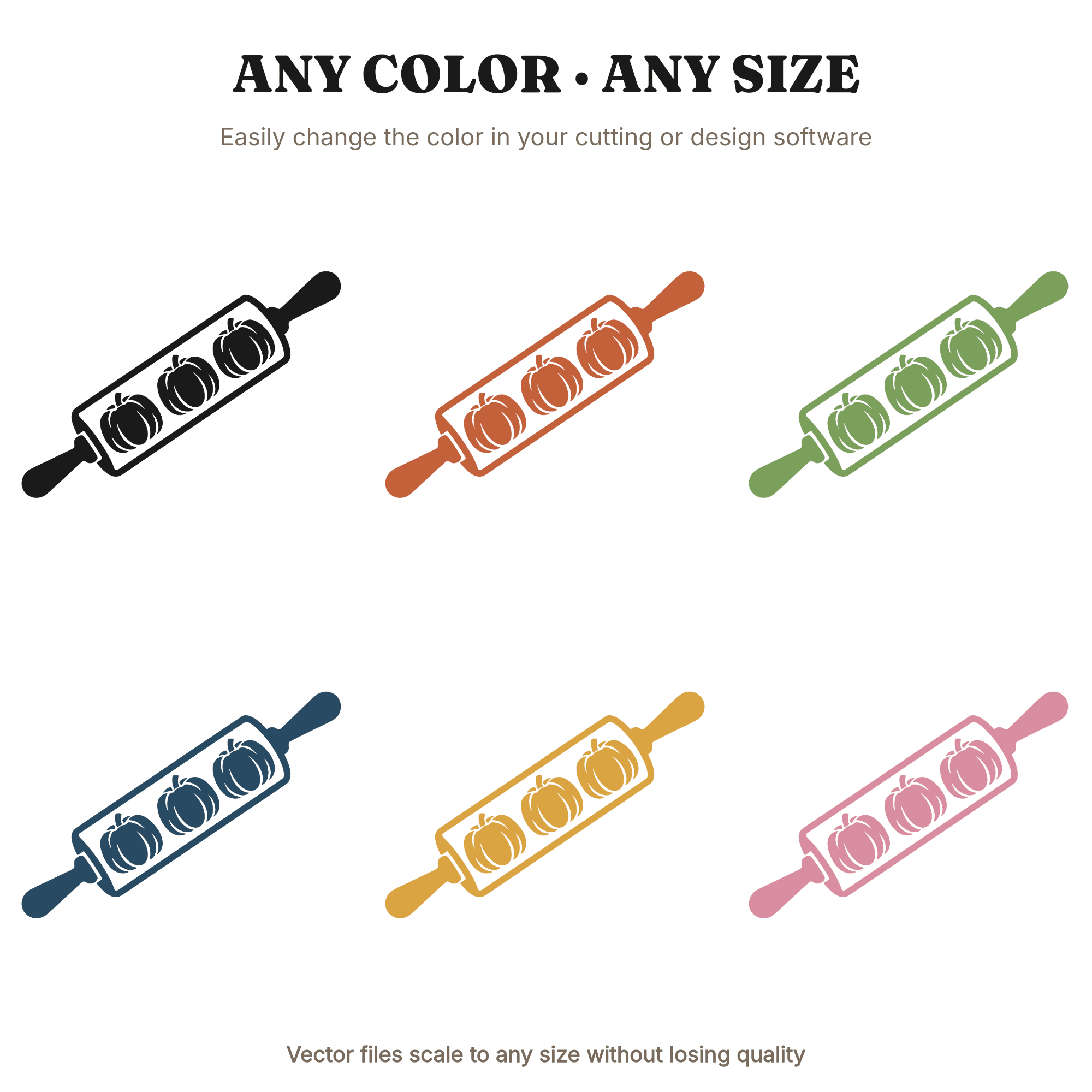Diagonal Rolling Pin SVG PNG, Pumpkin Embossed Baking Cut File, Autumn Silhouette Design, view 2
