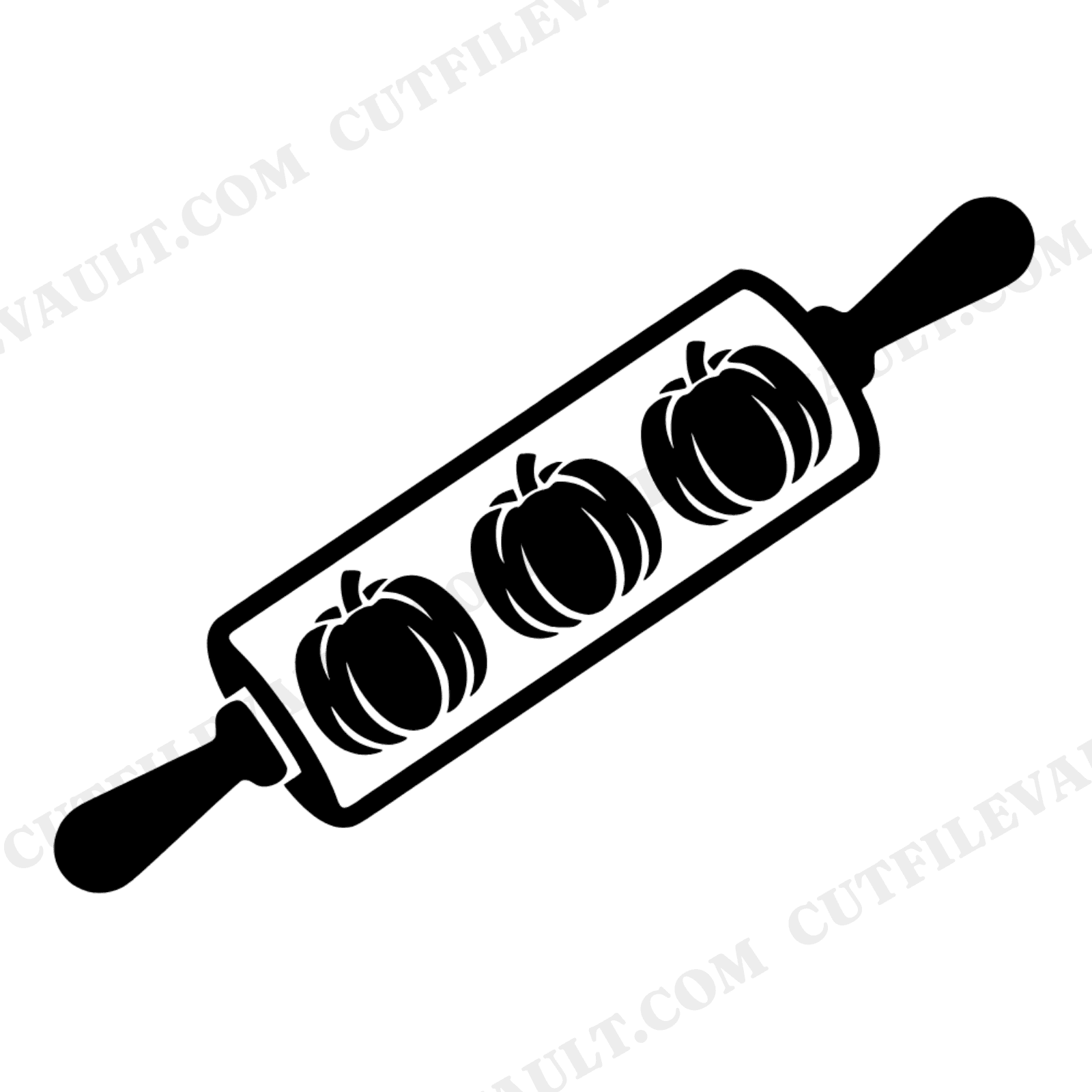 Diagonal Rolling Pin SVG PNG, Pumpkin Embossed Baking Cut File, Autumn Silhouette Design, view 1