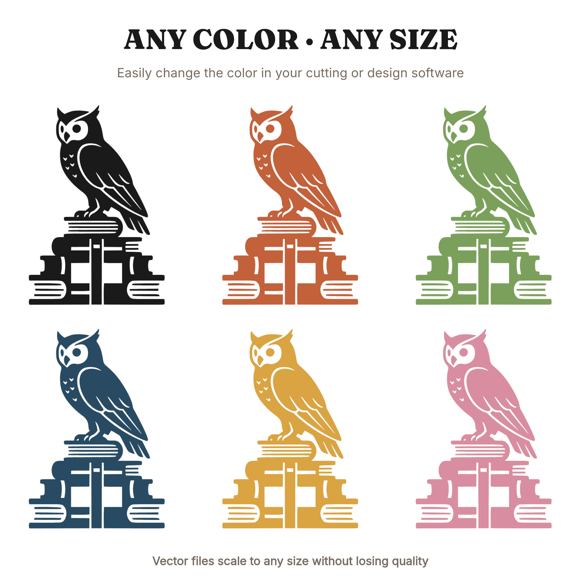 Wise Owl on Art Deco Book Stack SVG PNG Retro 70s Wave Design Cut File for Cricut, view 2