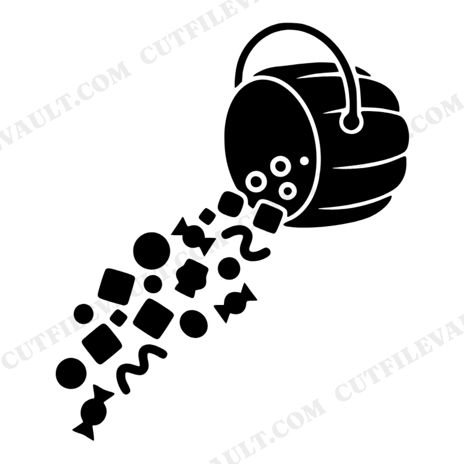 Pumpkin Bucket Spilling Candy SVG PNG, Mid Century Halloween Trick or Treat Cut File, view 1