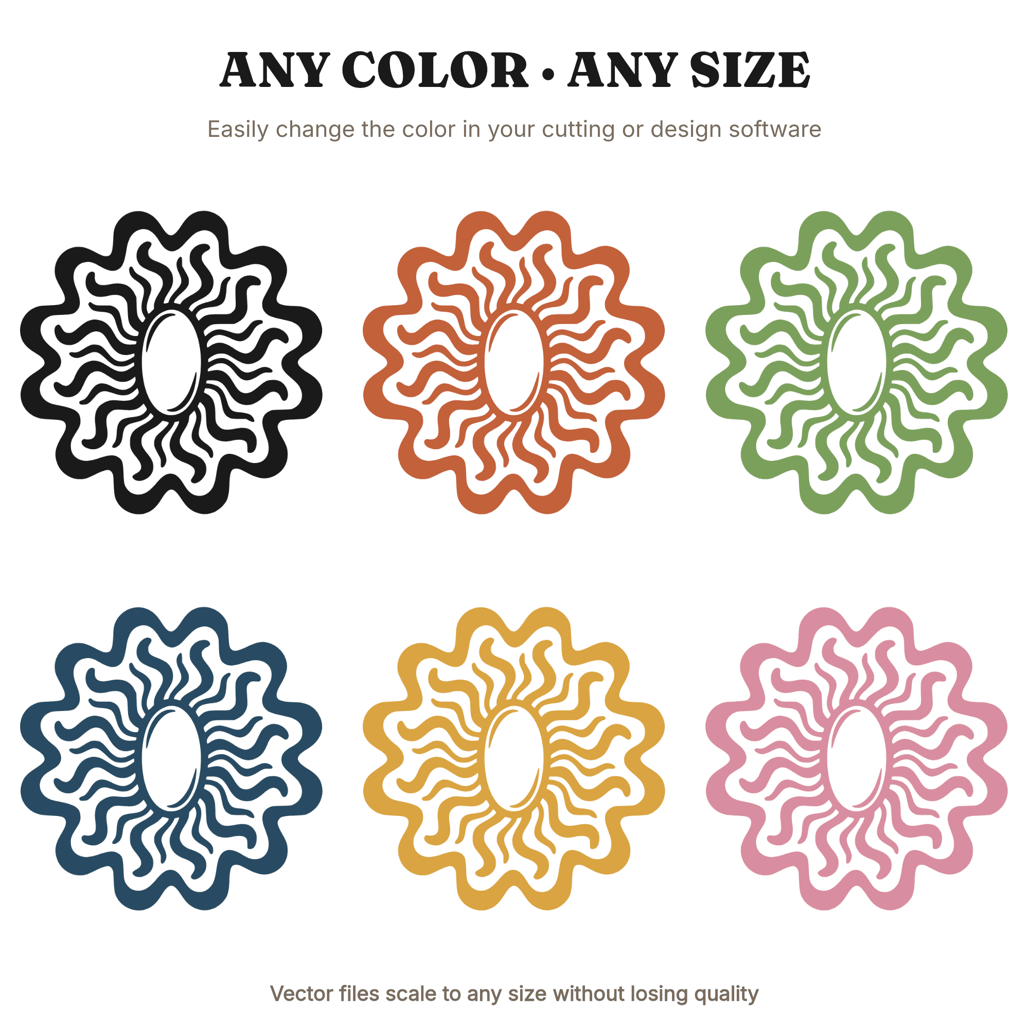 Rose Quartz Palm Stone SVG PNG, Retro 70s Wave Medallion, Boho Spiritual Crystal Cut File, view 2