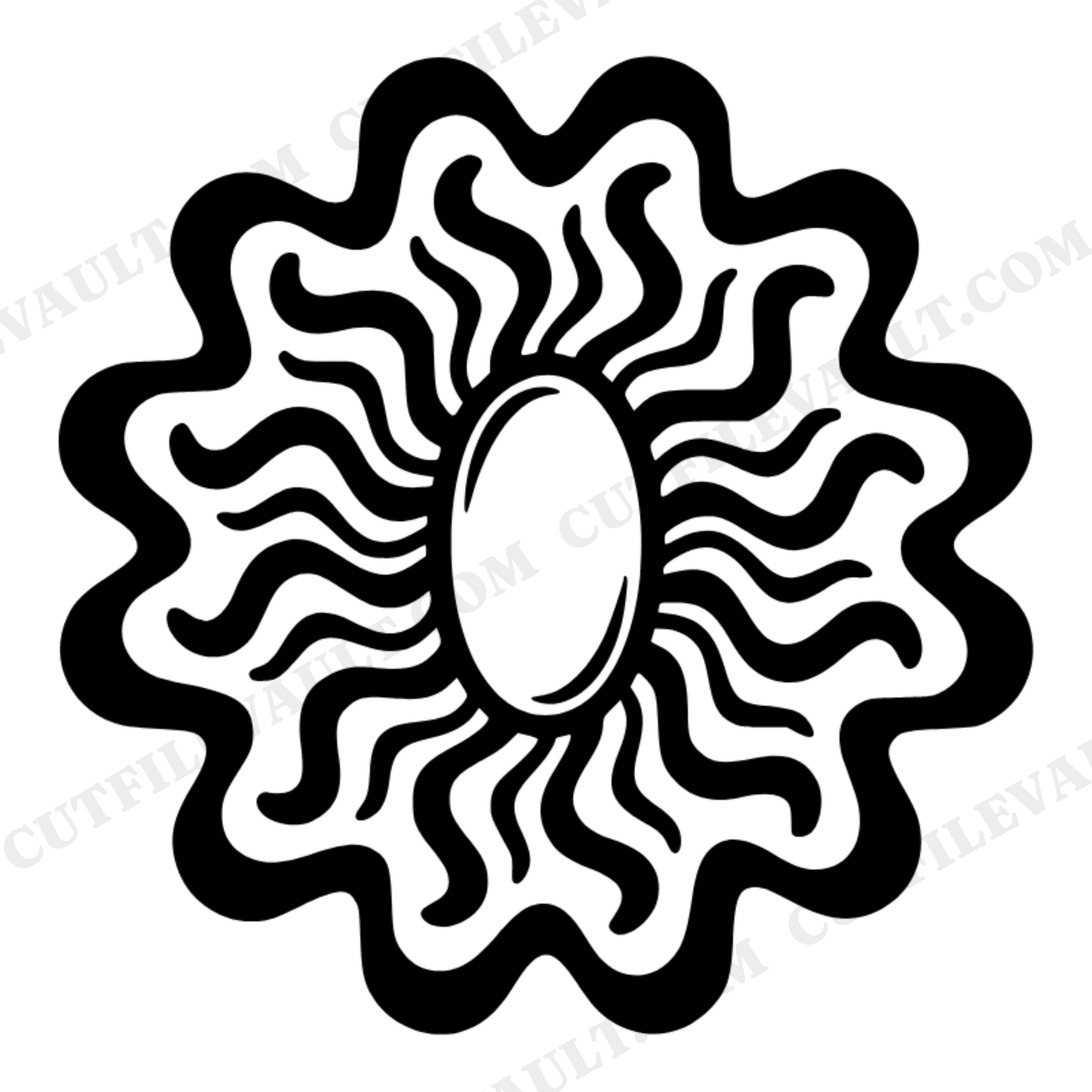 Rose Quartz Palm Stone SVG PNG, Retro 70s Wave Medallion, Boho Spiritual Crystal Cut File, view 1