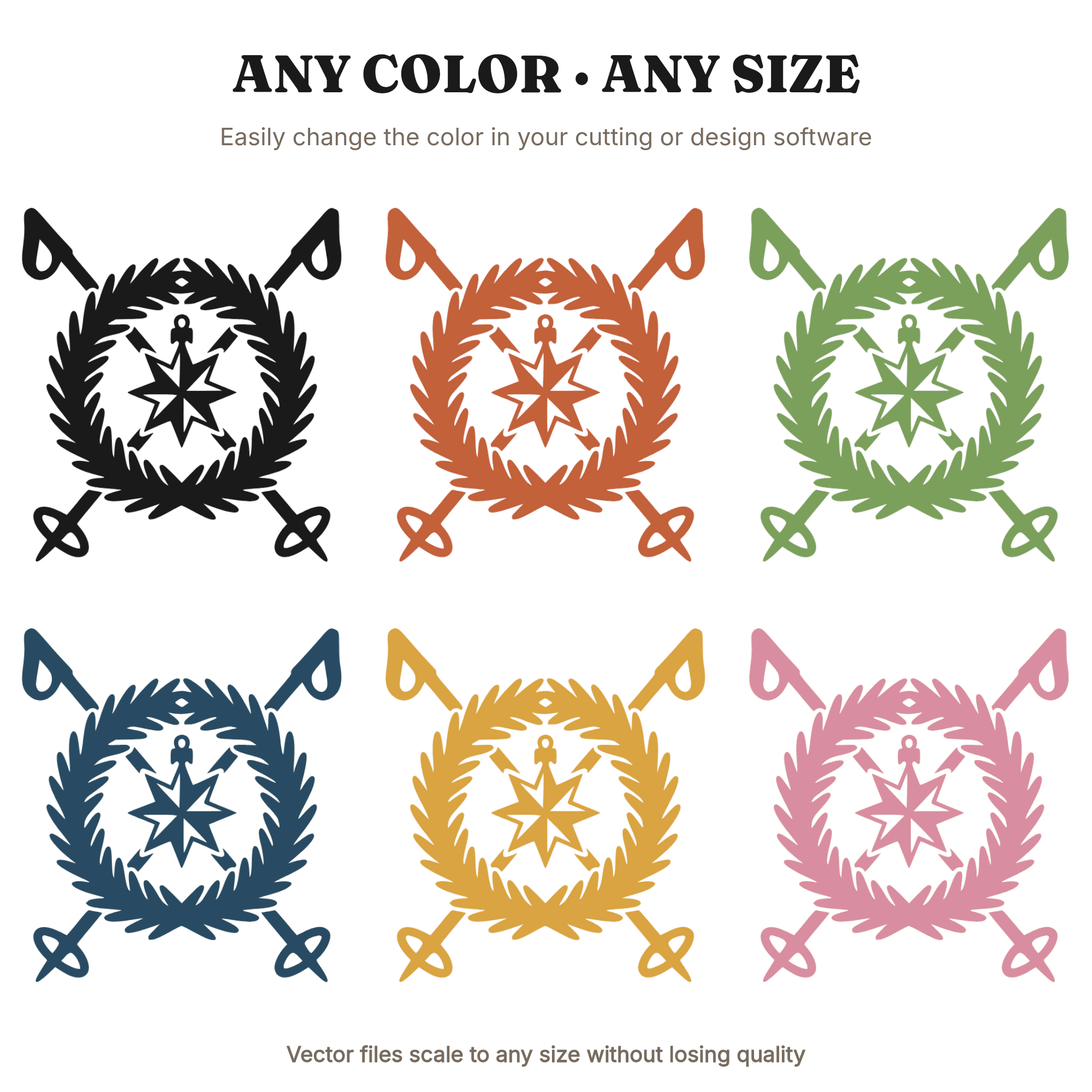 Alpine Star Ski Poles Christmas Ornament SVG PNG, Mid Century Mountain Holiday Cut File Design, view 2