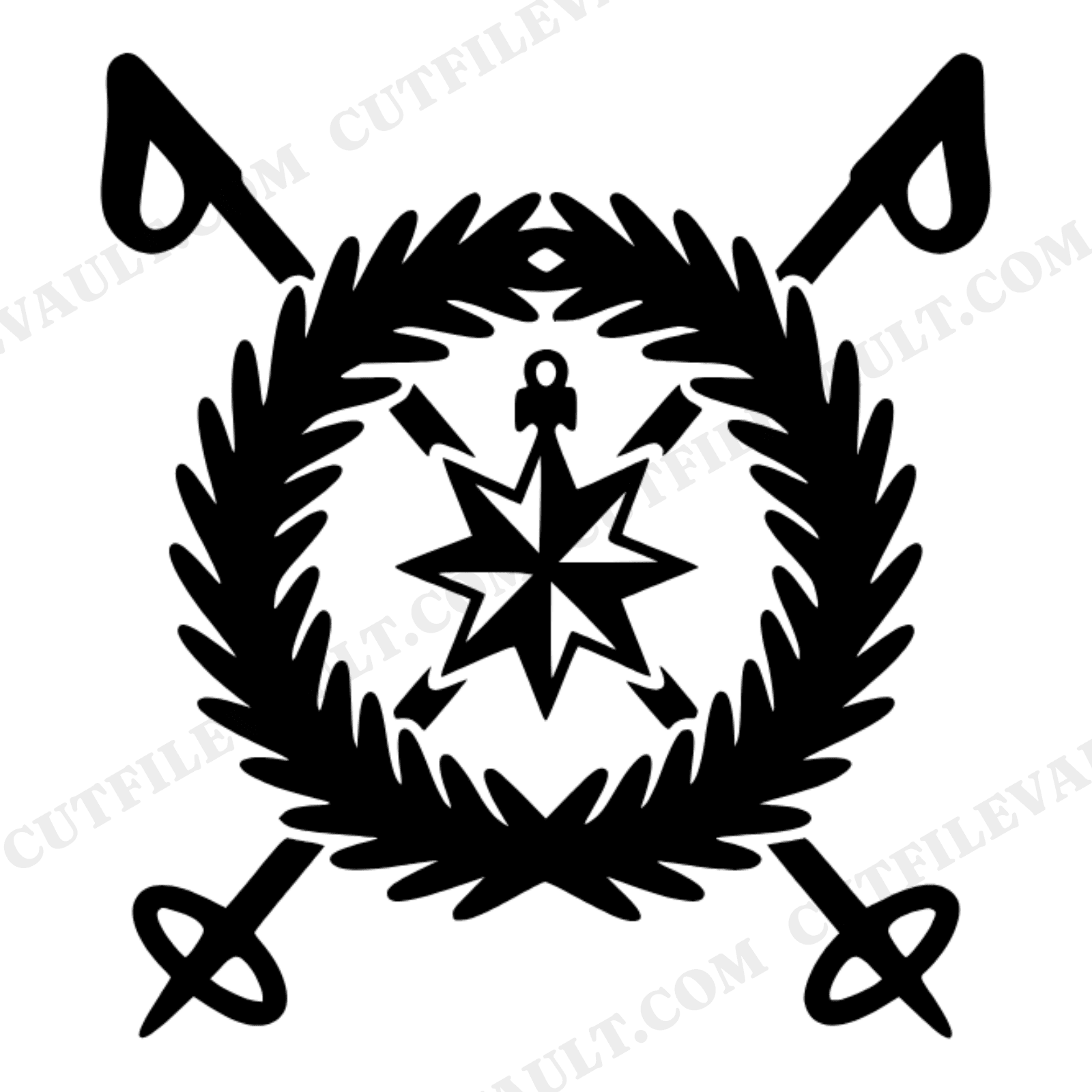 Alpine Star Ski Poles Christmas Ornament SVG PNG, Mid Century Mountain Holiday Cut File Design, view 1