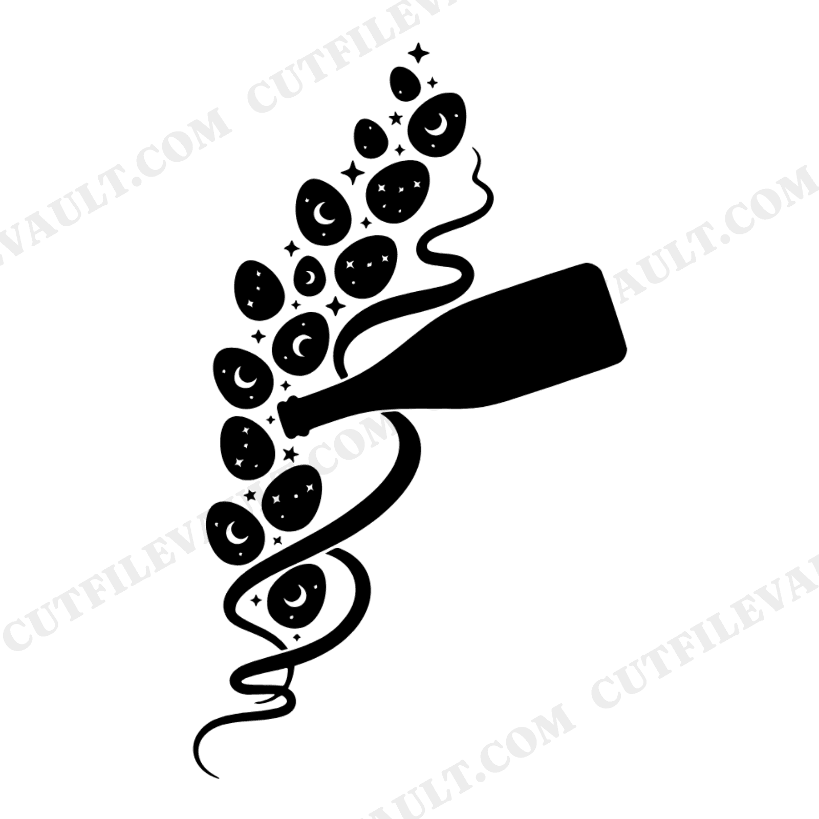 Celestial Easter Champagne Bottle SVG PNG, Cosmic Egg Bubbles Wedding Toast Cut File, view 1