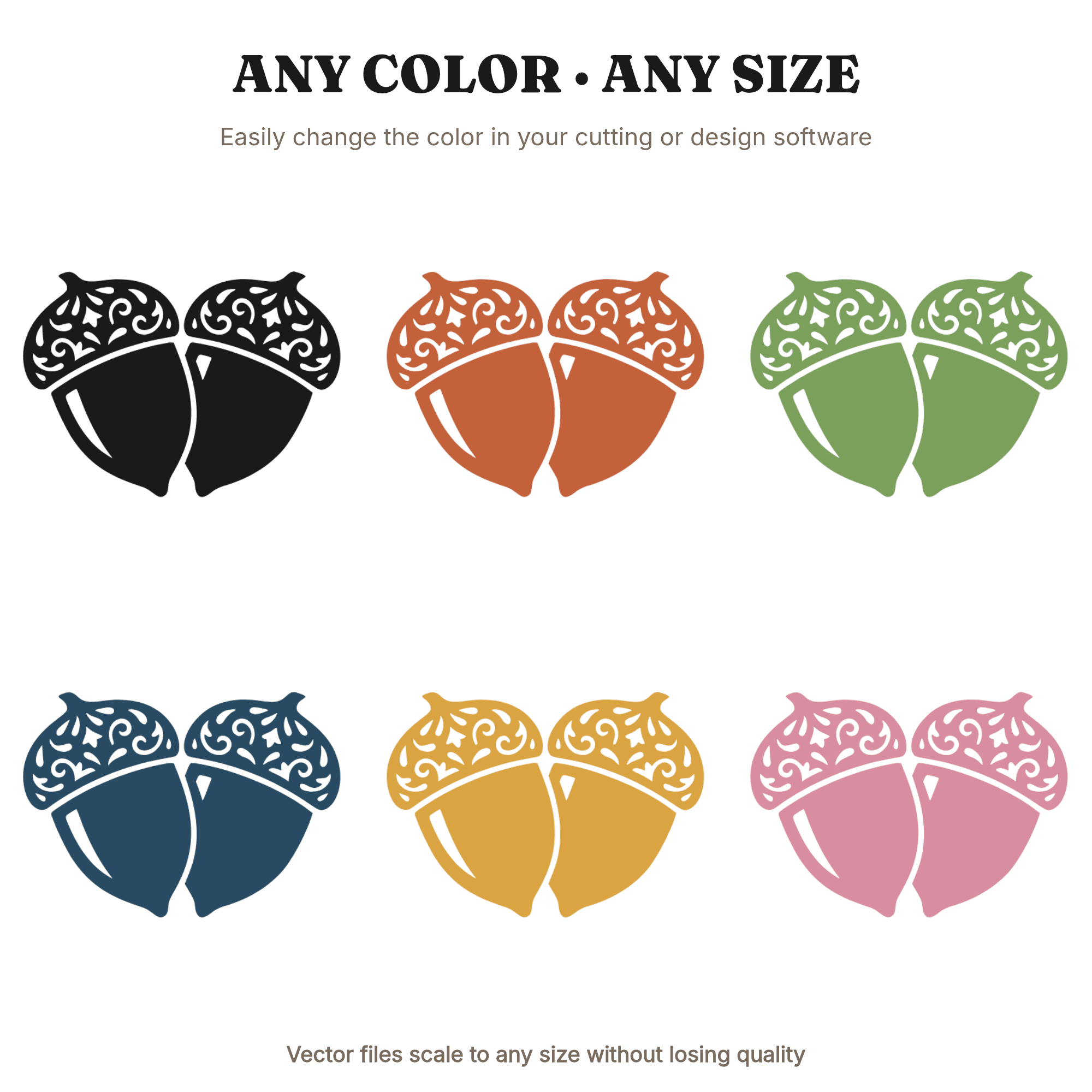Fall Wedding Acorn Heart SVG PNG, Folk Art Autumn Bridal Shower Cut File, Rustic Boho Wedding, view 2