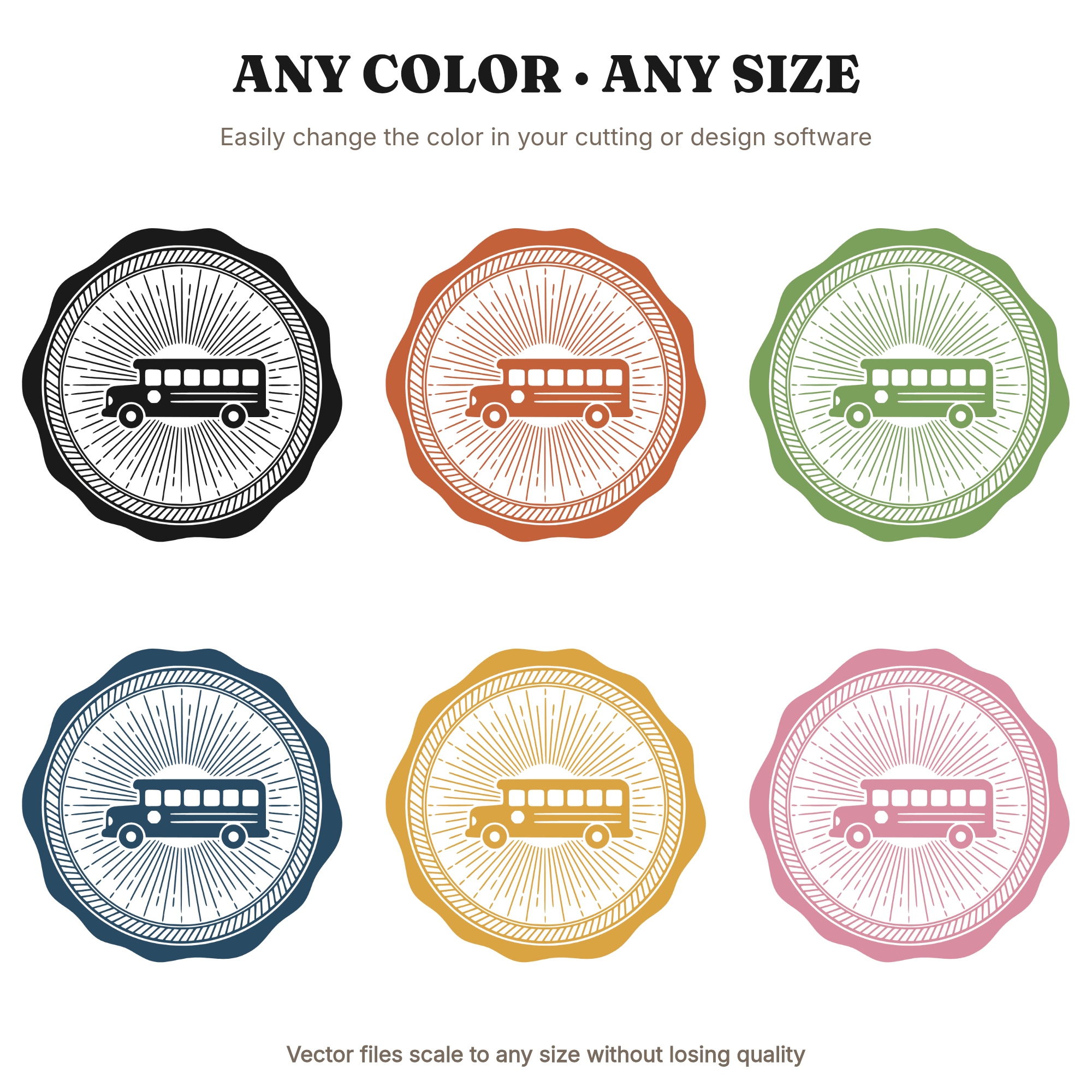 Vintage School Bus Wax Seal SVG PNG, Boho Sunburst Emblem Cut File for Nursery Decor & Back to School, view 2