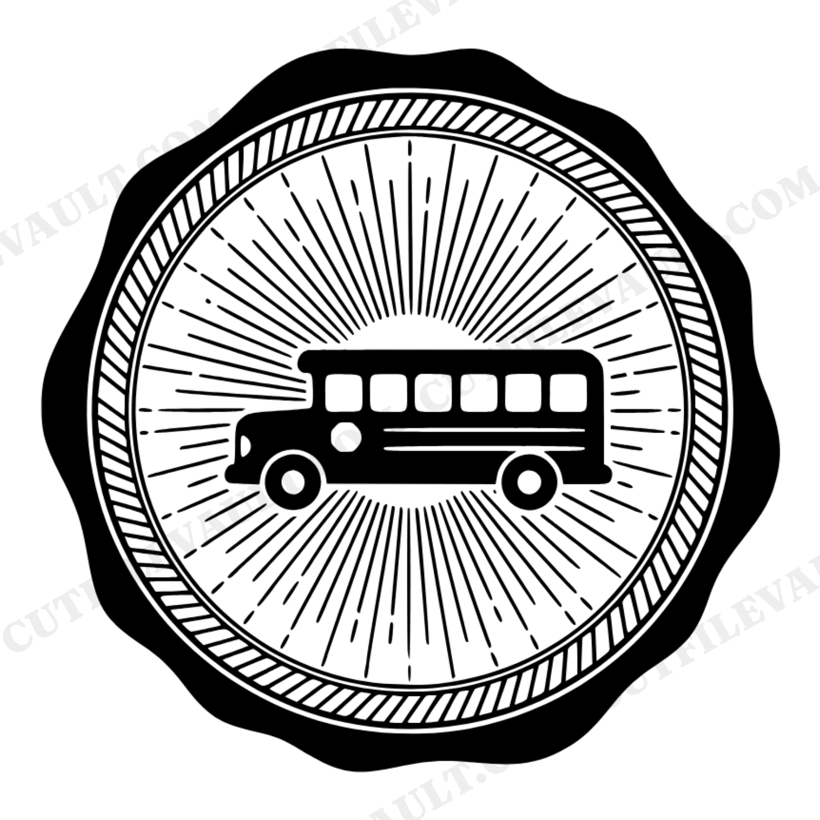 Vintage School Bus Wax Seal SVG PNG, Boho Sunburst Emblem Cut File for Nursery Decor & Back to School, view 1