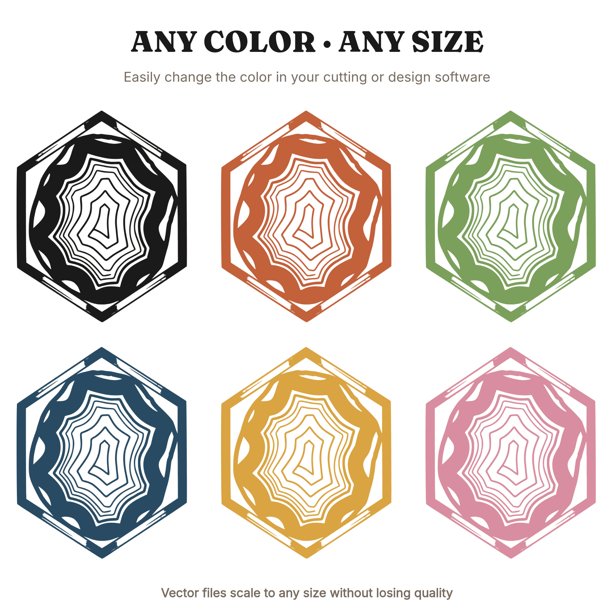 Hexagonal Geode Slice SVG PNG, Retro 70s Crystal Brass Bezel, Mid Century Modern Mineral Design, view 2