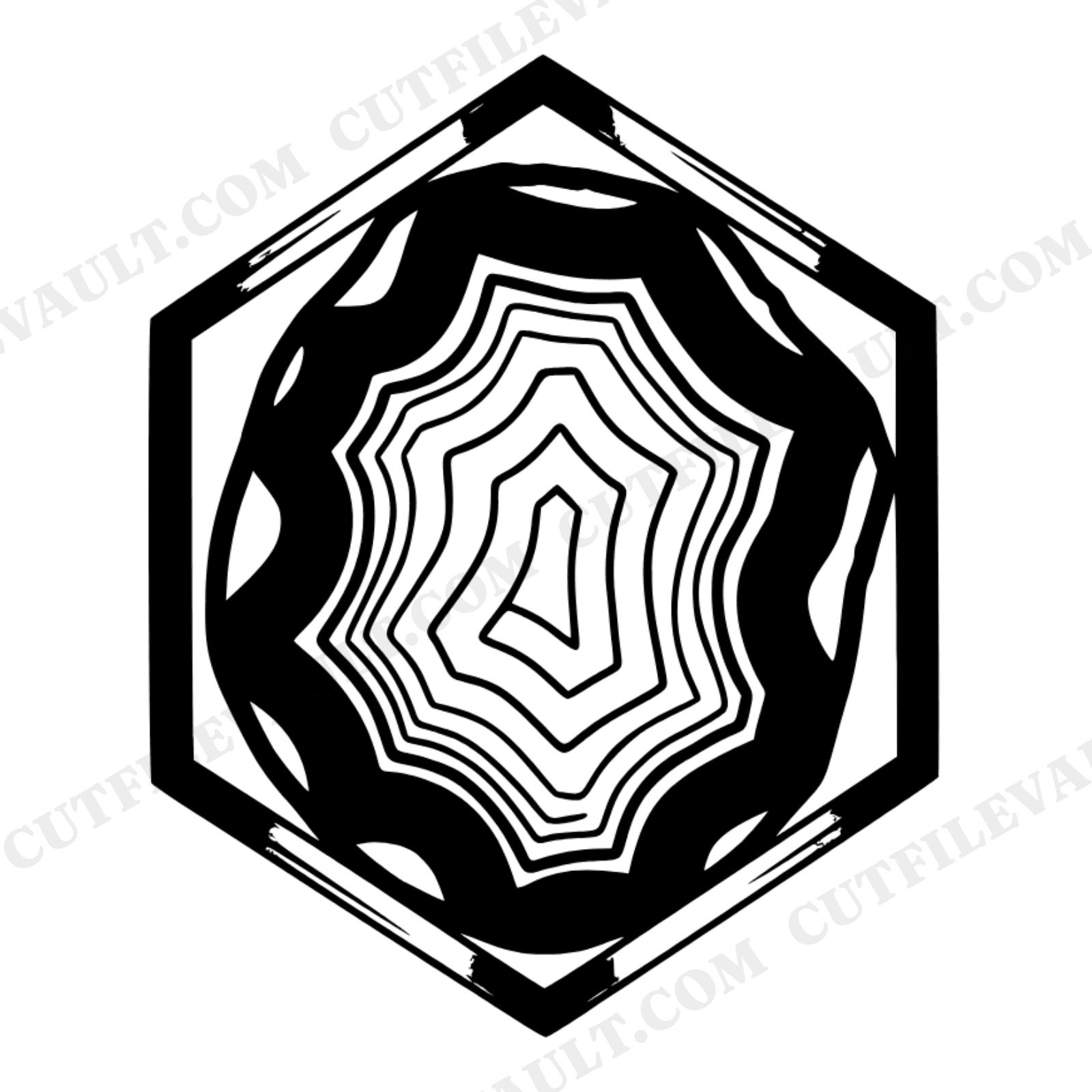 Hexagonal Geode Slice SVG PNG, Retro 70s Crystal Brass Bezel, Mid Century Modern Mineral Design, view 1