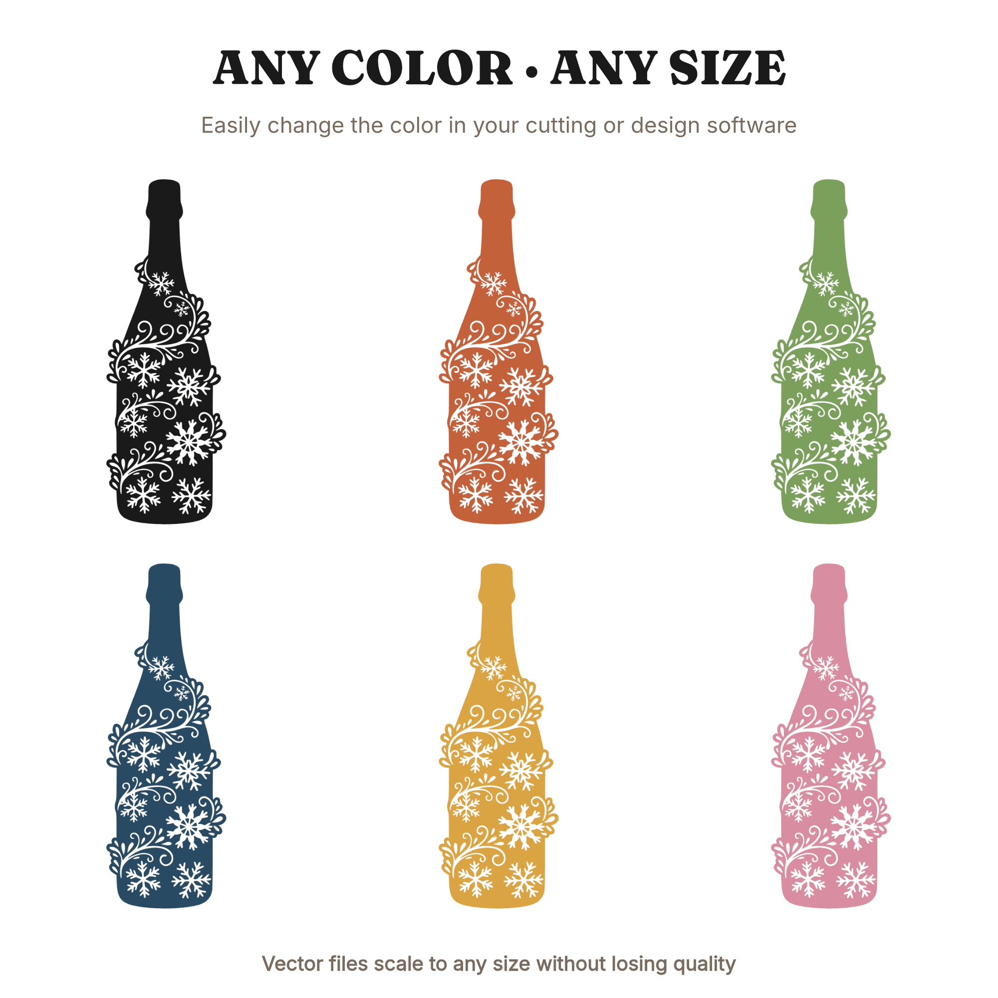 December Engagement Champagne Bottle SVG with Snowflake Garland PNG Cottagecore Winter Wedding, view 2