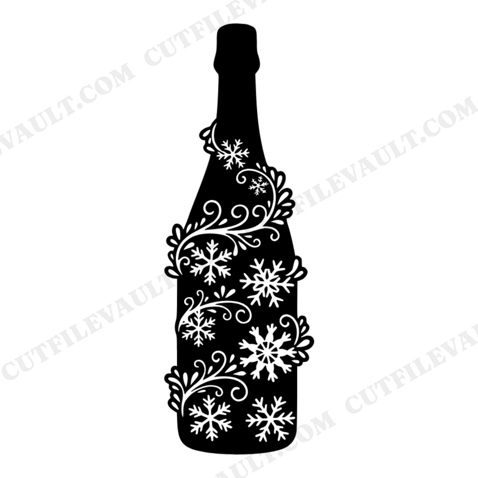 December Engagement Champagne Bottle SVG with Snowflake Garland PNG Cottagecore Winter Wedding, view 1