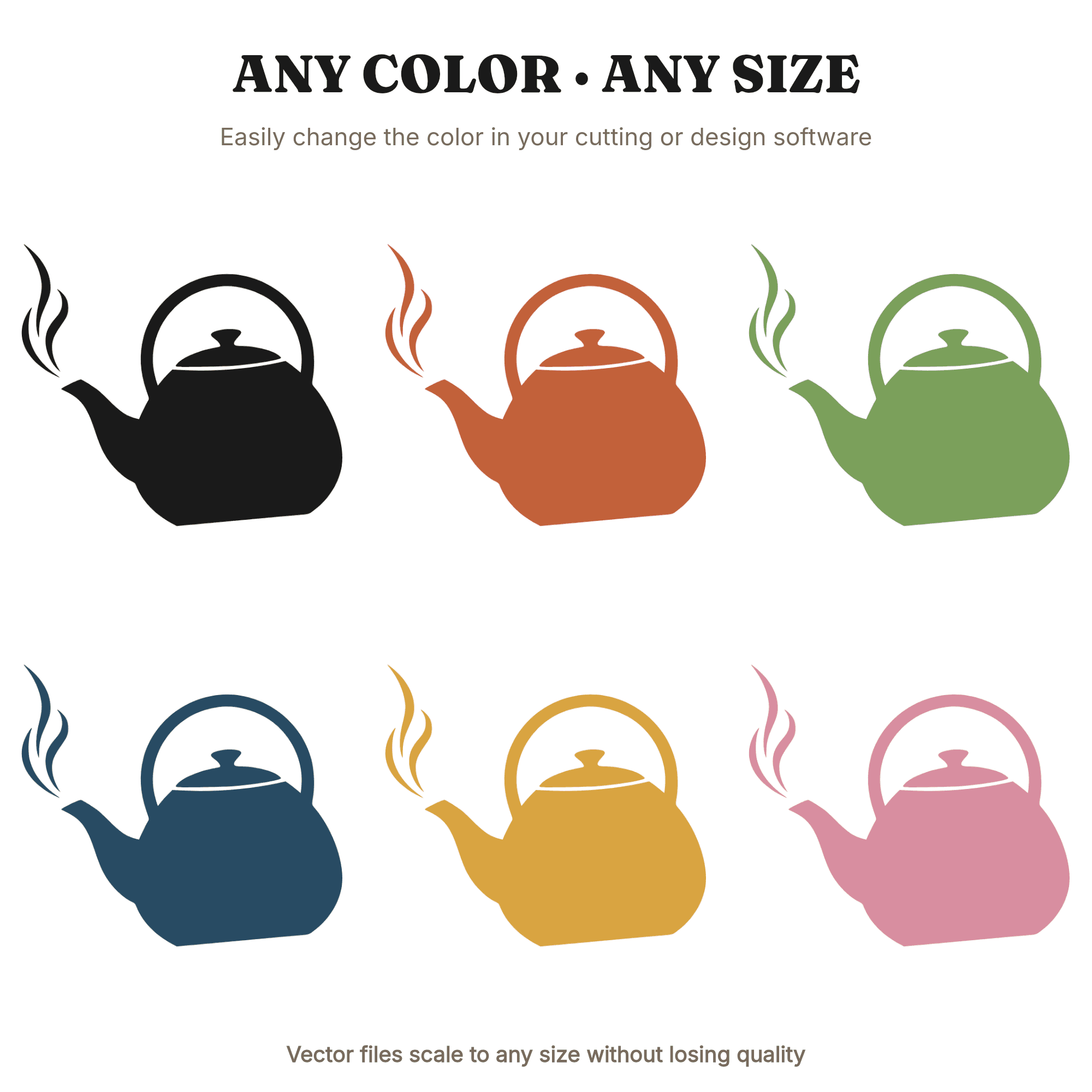Easter Tea Kettle SVG PNG, Mid Century Kitchen Spring Cut File, Pouring Kettle with Steam Clipart, view 2