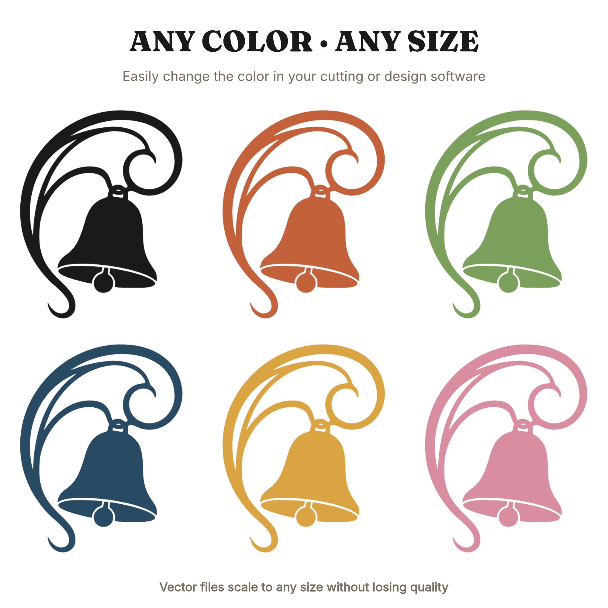 Art Nouveau Sleigh Bell SVG PNG, Scandinavian Christmas Line Art, Farmhouse Holiday Decor Cut File, view 2