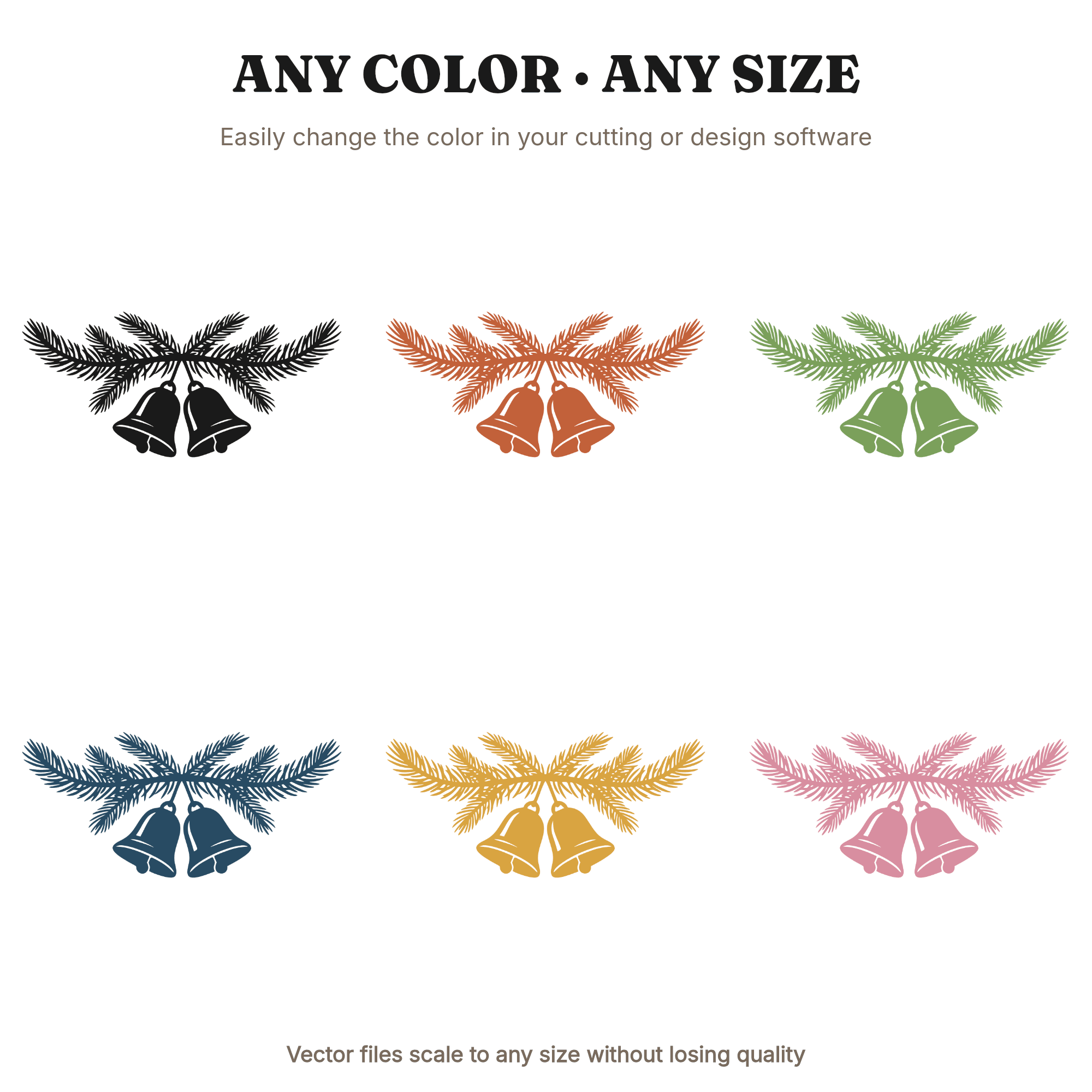 Winter Wedding Bells SVG PNG, Evergreen Boughs Christmas Wedding Cut File, Boho Bridal Shower, view 2