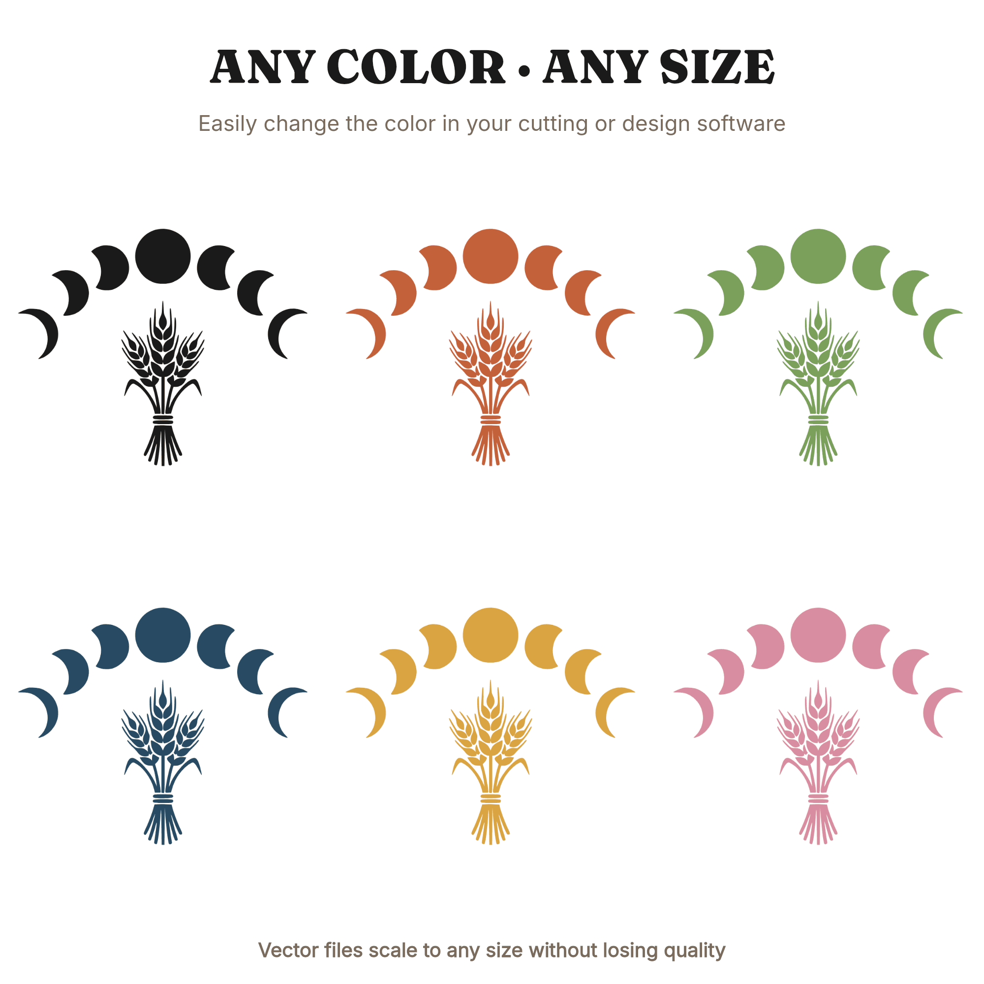 Autumn Equinox Moon Phase Wheat SVG PNG, Celestial Harvest Fall Decor Cut File, Cottagecore Farmhouse, view 2