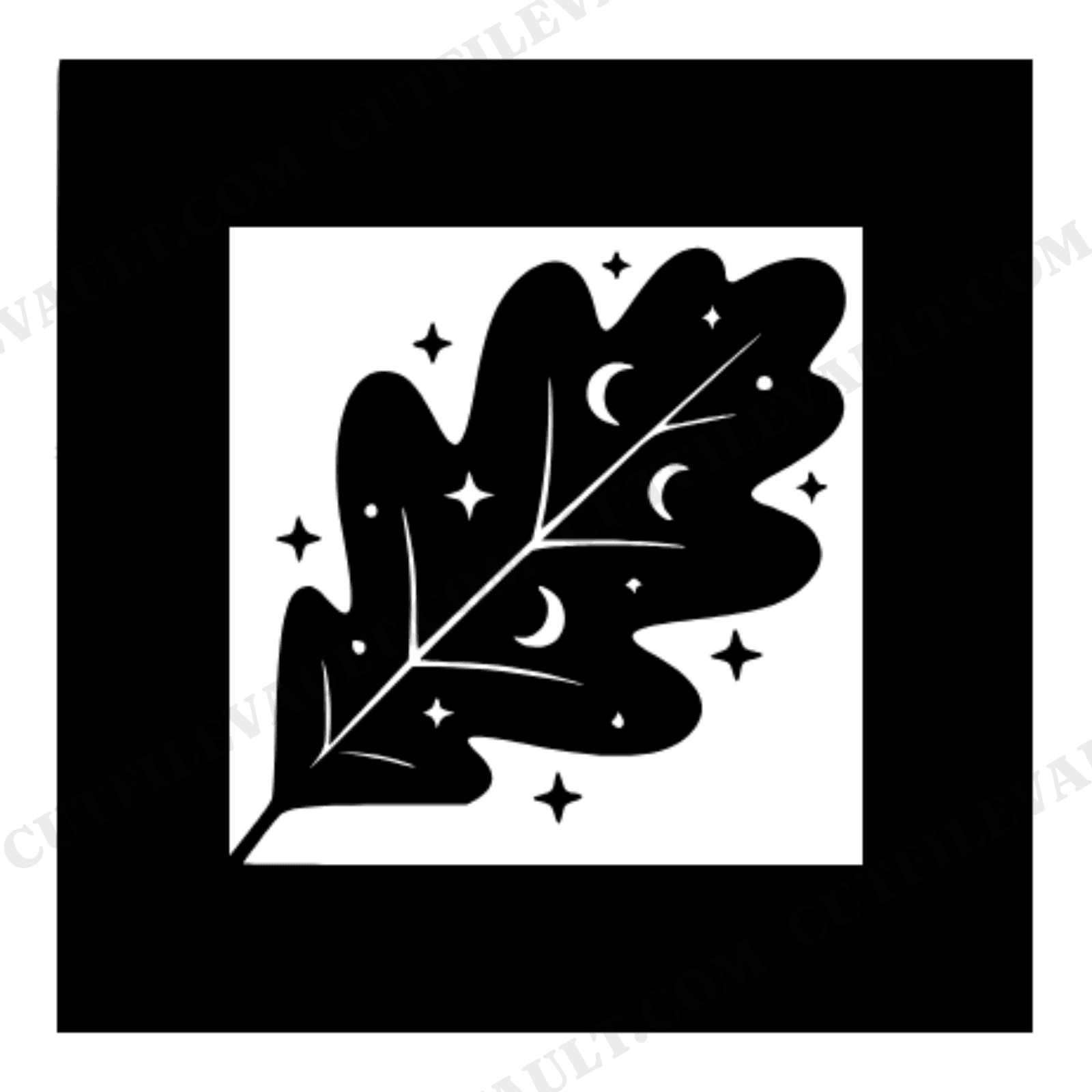 Mystic Oak Leaf Carpenter Square SVG PNG, Celestial Autumn Tool Cut File, Fall Workshop Craftsman, view 1