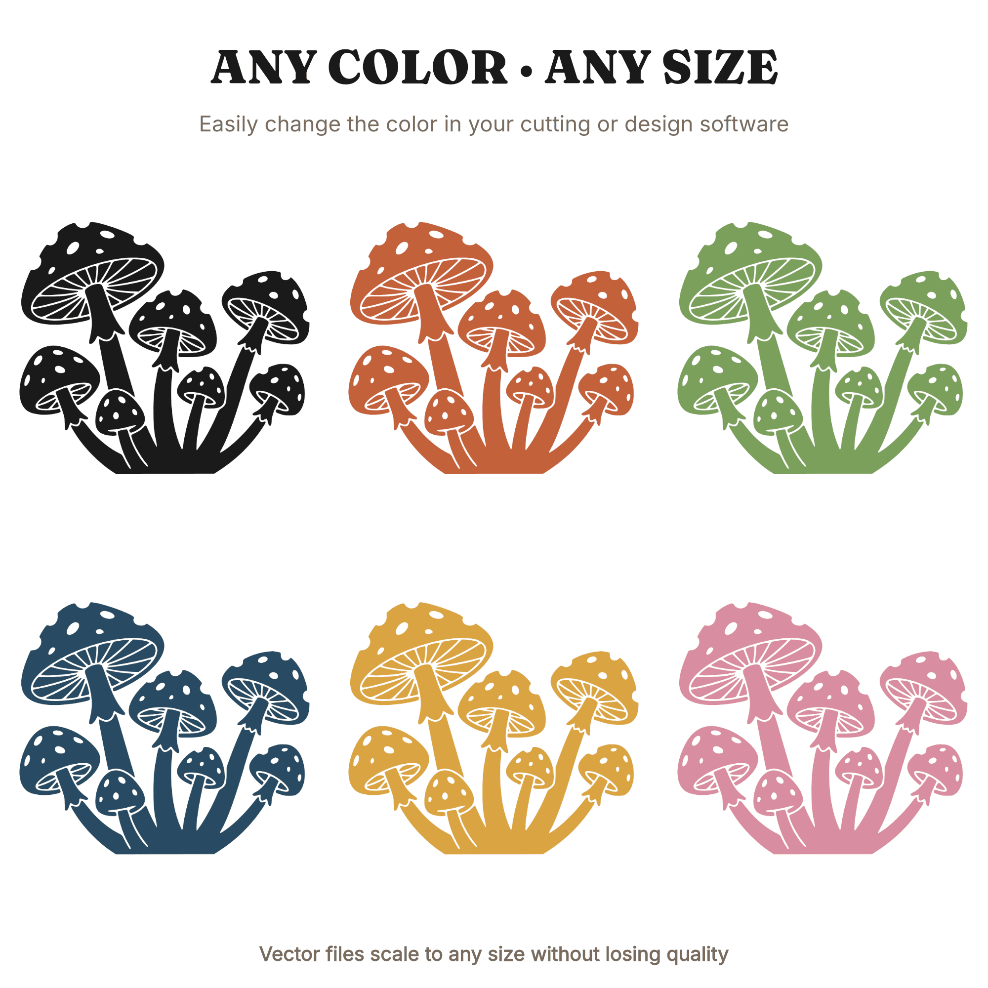 Crescent Moon Toadstool Cluster SVG PNG, Halloween Botanical Line Art Cut File for Cricut, view 2