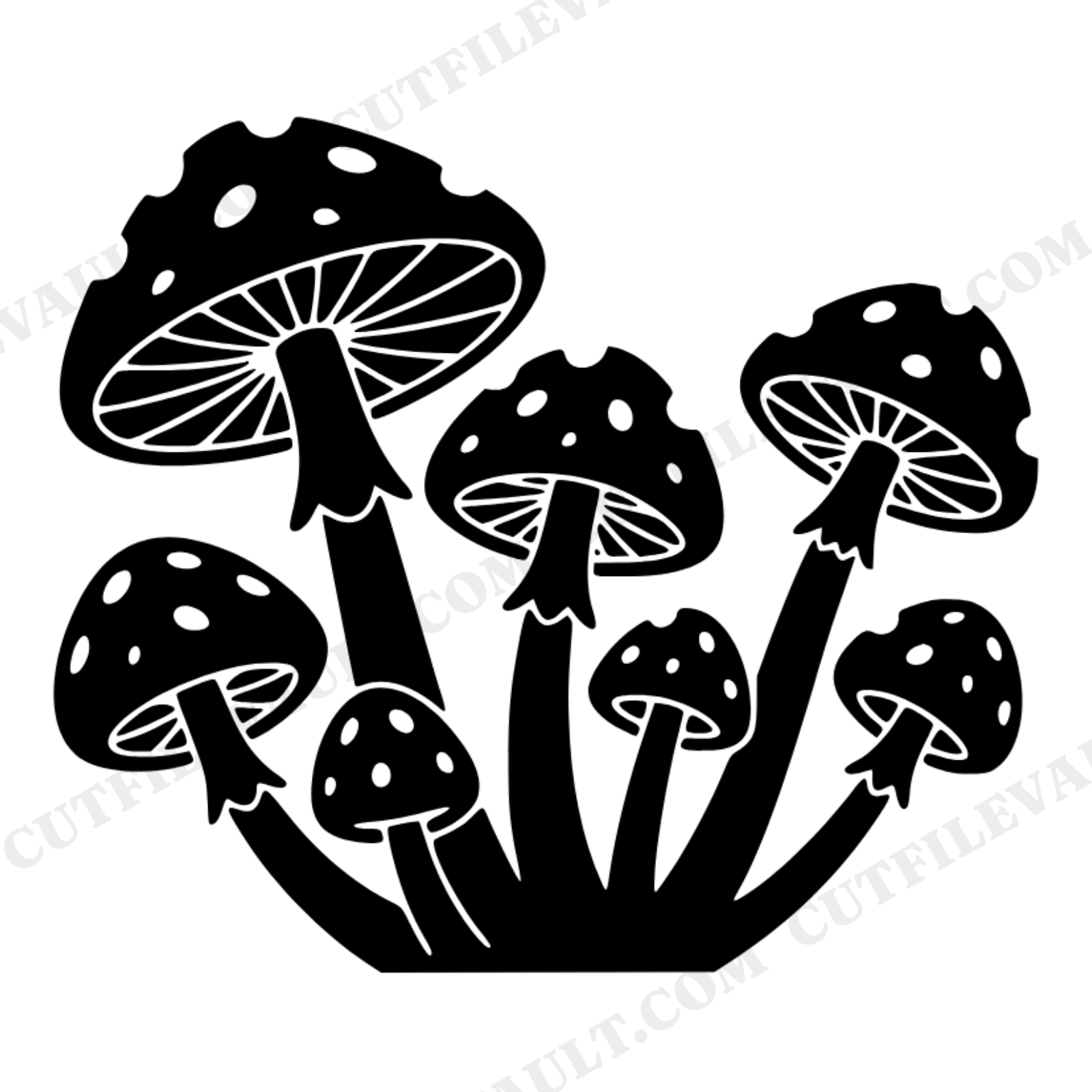 Crescent Moon Toadstool Cluster SVG PNG, Halloween Botanical Line Art Cut File for Cricut, view 1