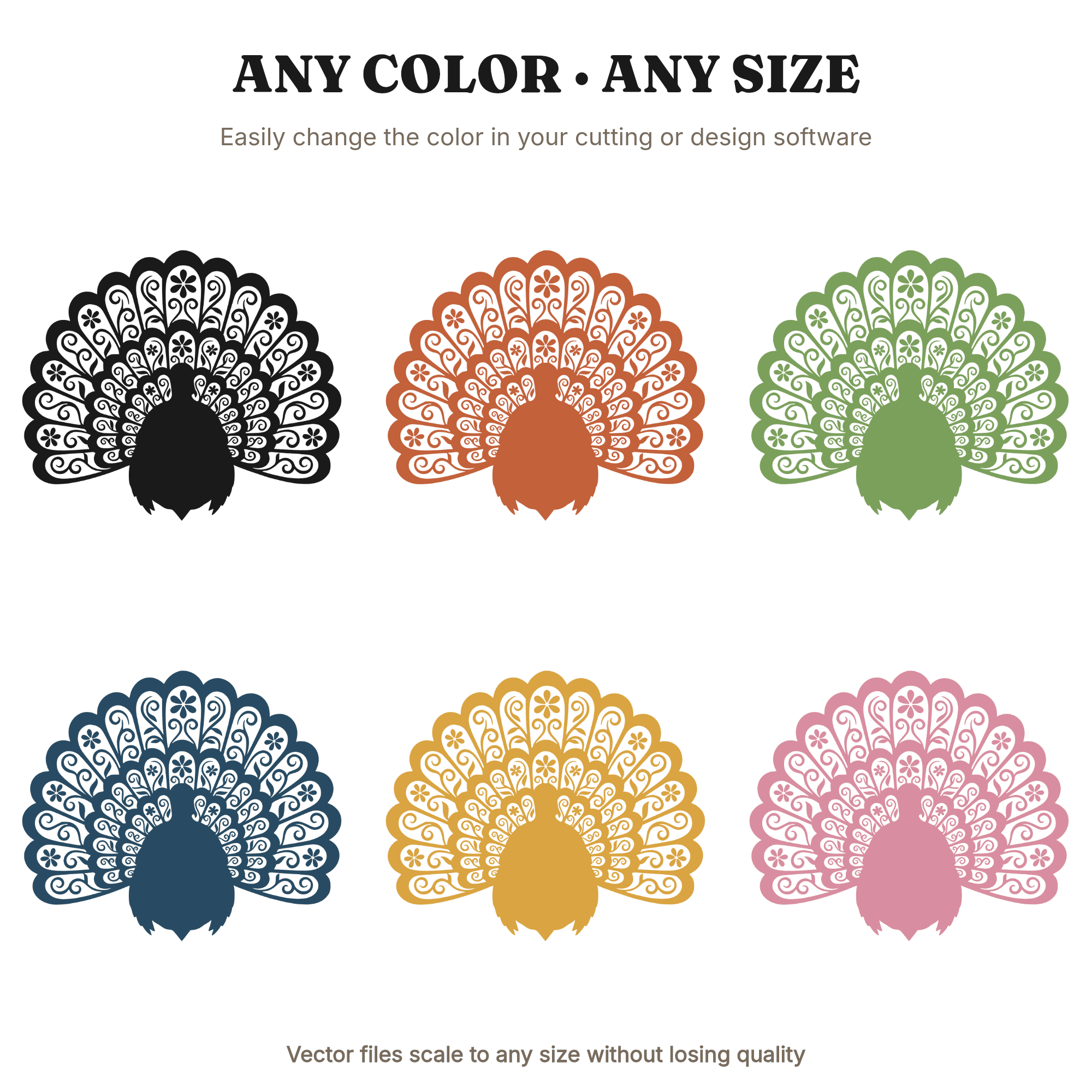 Cottagecore Turkey Tail Feather Display SVG PNG, Thanksgiving Farmhouse Silhouette Cut File, view 2