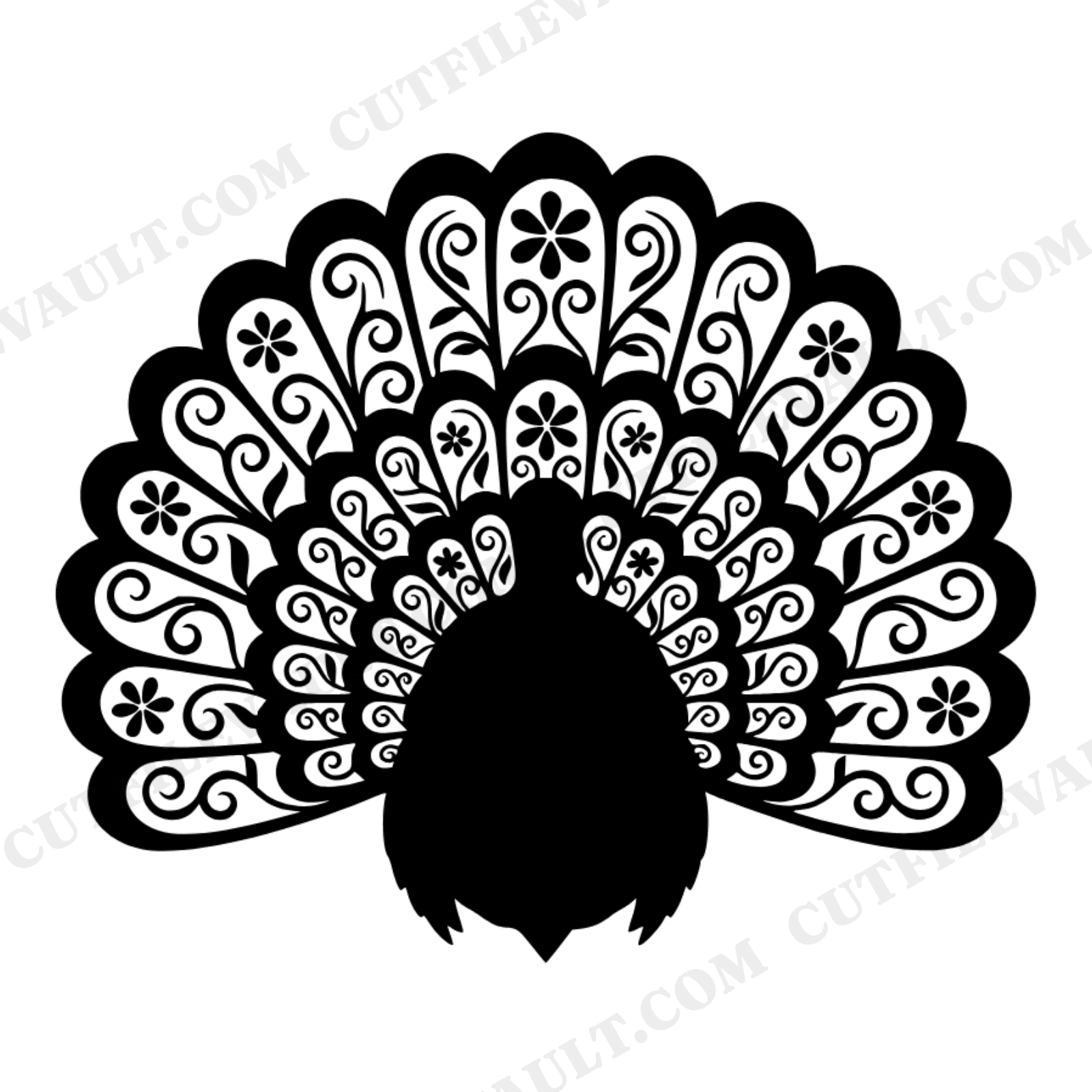Cottagecore Turkey Tail Feather Display SVG PNG, Thanksgiving Farmhouse Silhouette Cut File, view 1
