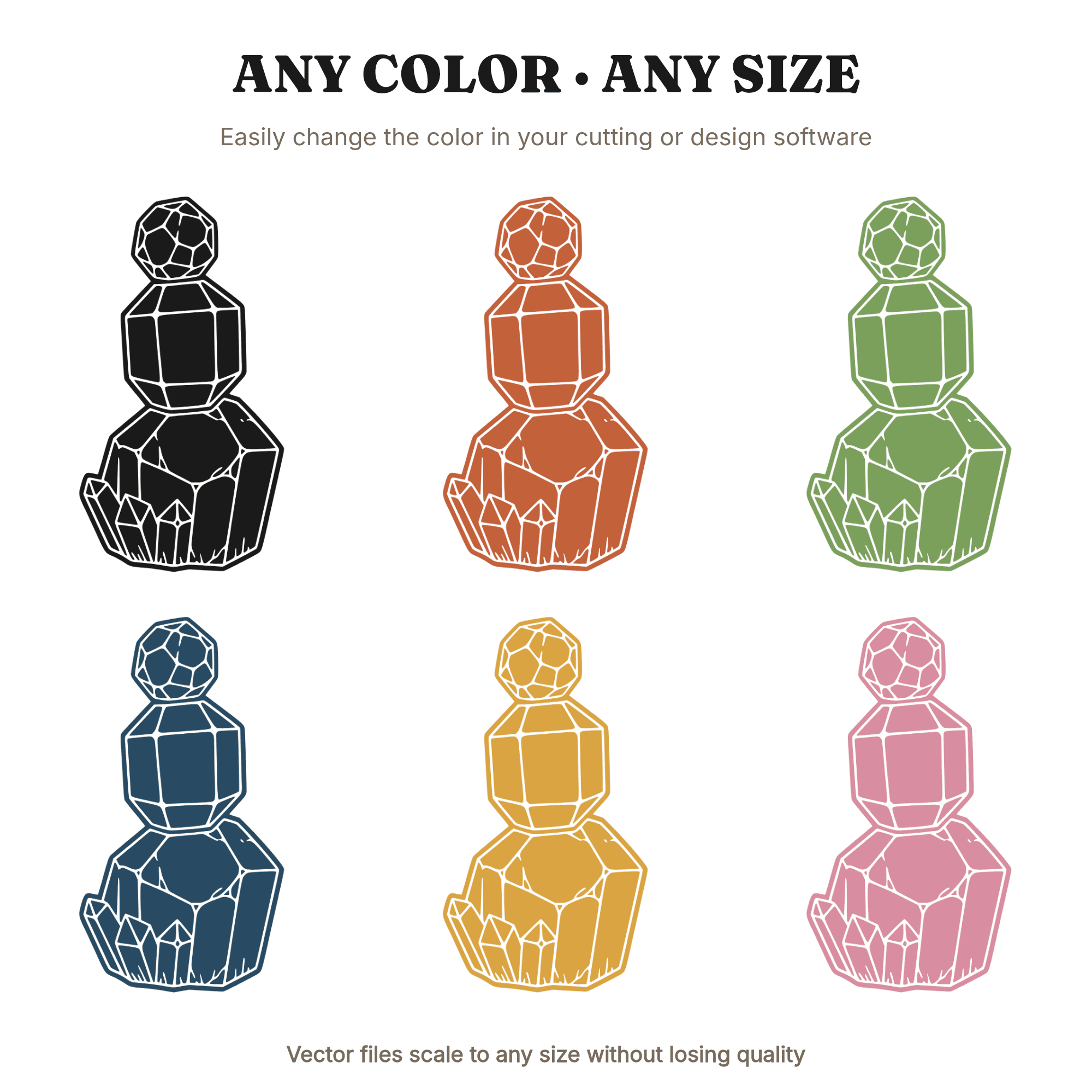 Rose Quartz Crystal Totem Stack SVG PNG, Mystical Crystal Cluster Cut File, Spiritual Home Decor, view 2