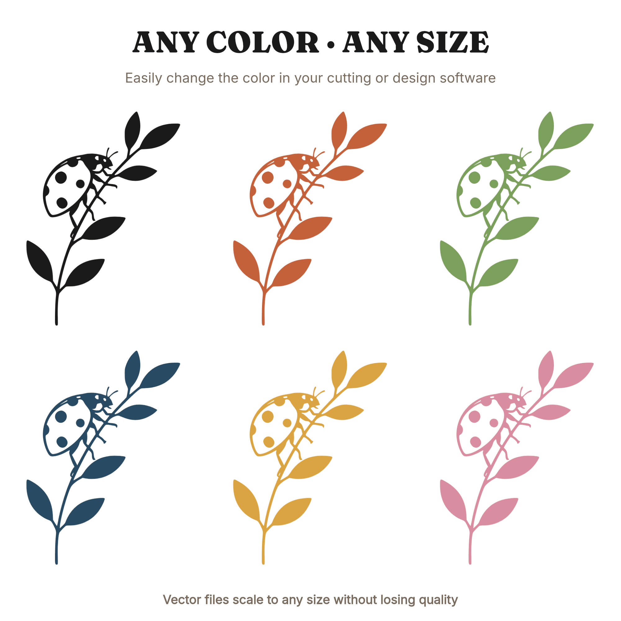 Love Bug Ladybug Climbing Botanical Stem SVG PNG Silhouette Cut File Valentine Nursery Decor, view 2