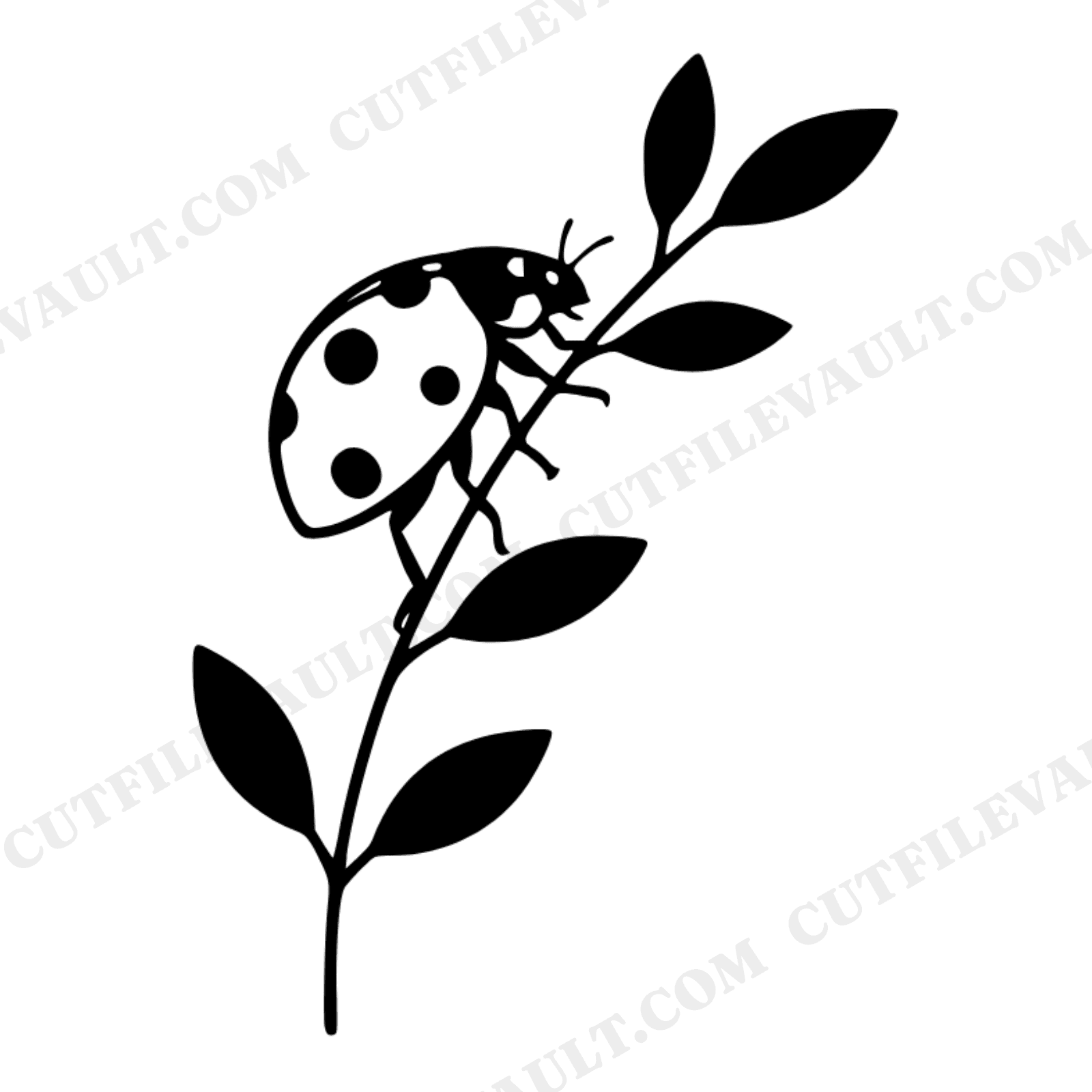 Love Bug Ladybug Climbing Botanical Stem SVG PNG Silhouette Cut File Valentine Nursery Decor, view 1