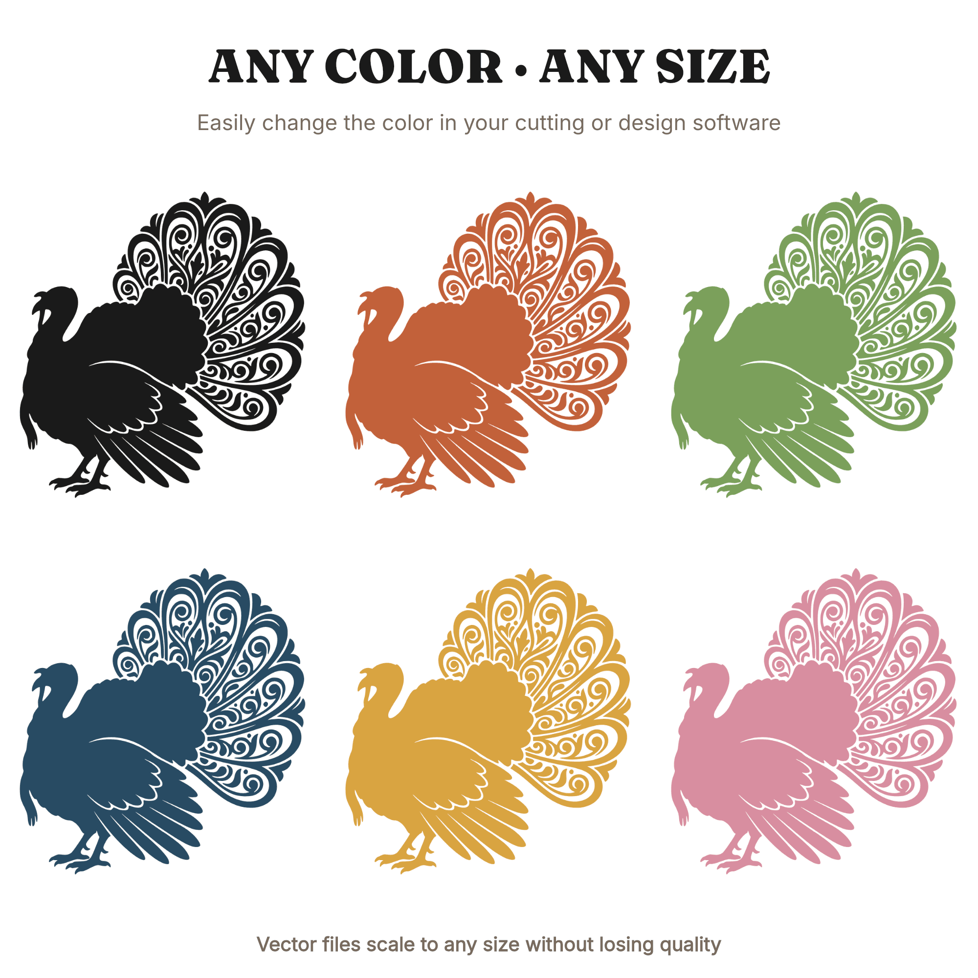 Thanksgiving Turkey SVG PNG Art Nouveau Tail Feathers Boho Autumn Cut File Elegant Harvest Decor, view 2