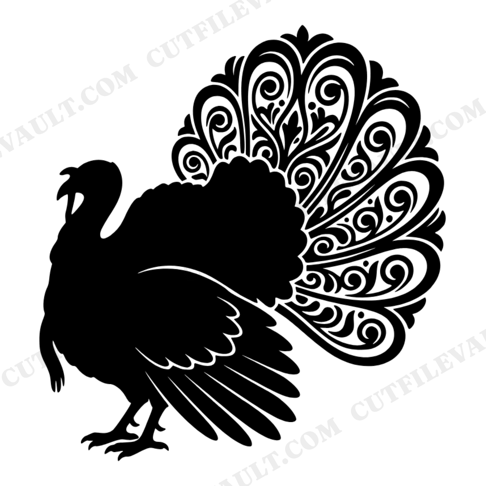 Thanksgiving Turkey SVG PNG Art Nouveau Tail Feathers Boho Autumn Cut File Elegant Harvest Decor, view 1