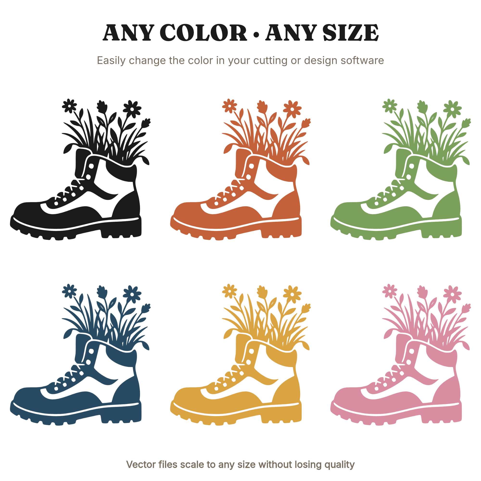 Hiking Boot Planter SVG PNG, Spring Wildflower Boot Cut File, Outdoor Trail Adventure Design, view 2