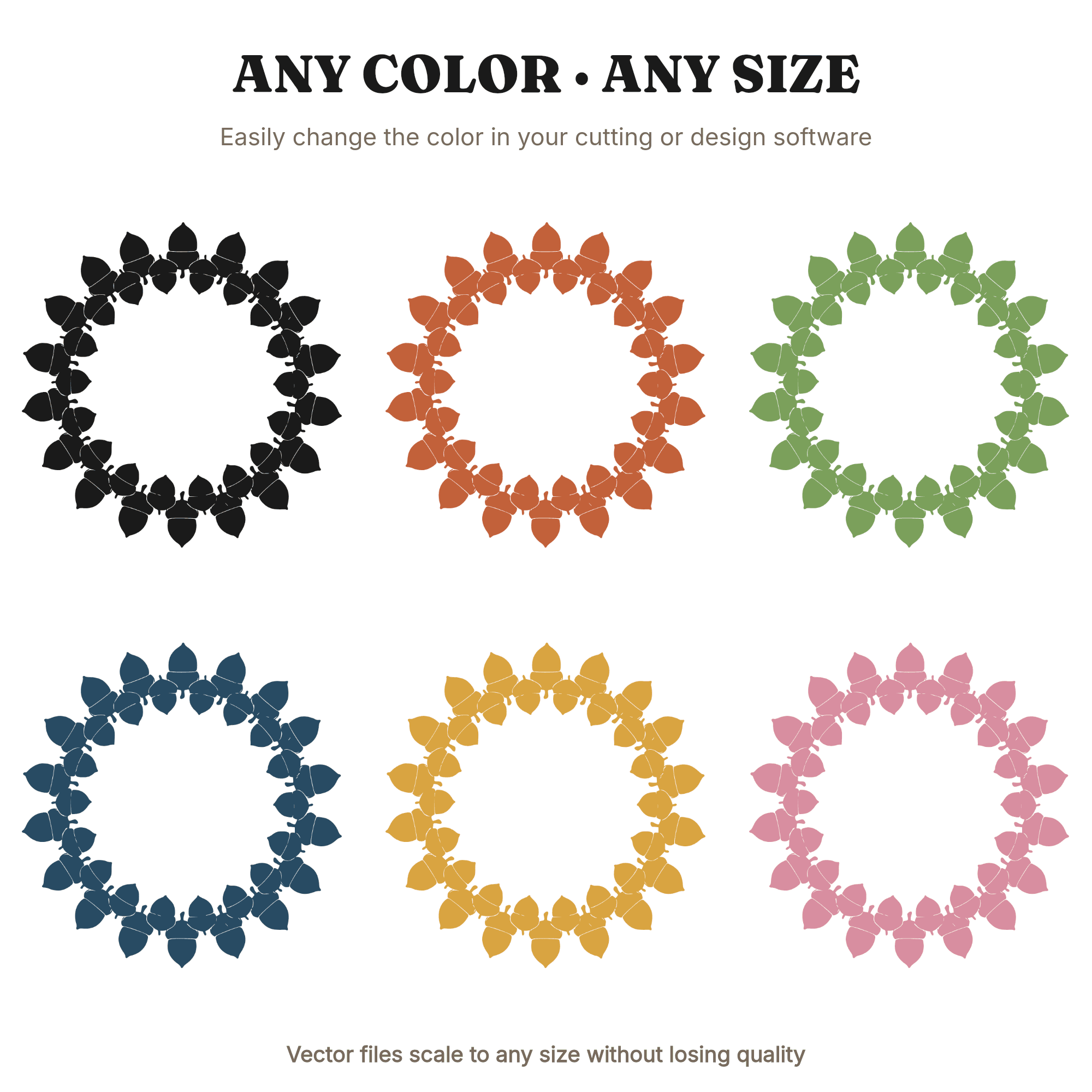 Autumn Acorn Wreath SVG PNG Folk Art Silhouette Cut File Farmhouse Cottagecore Decor, view 2