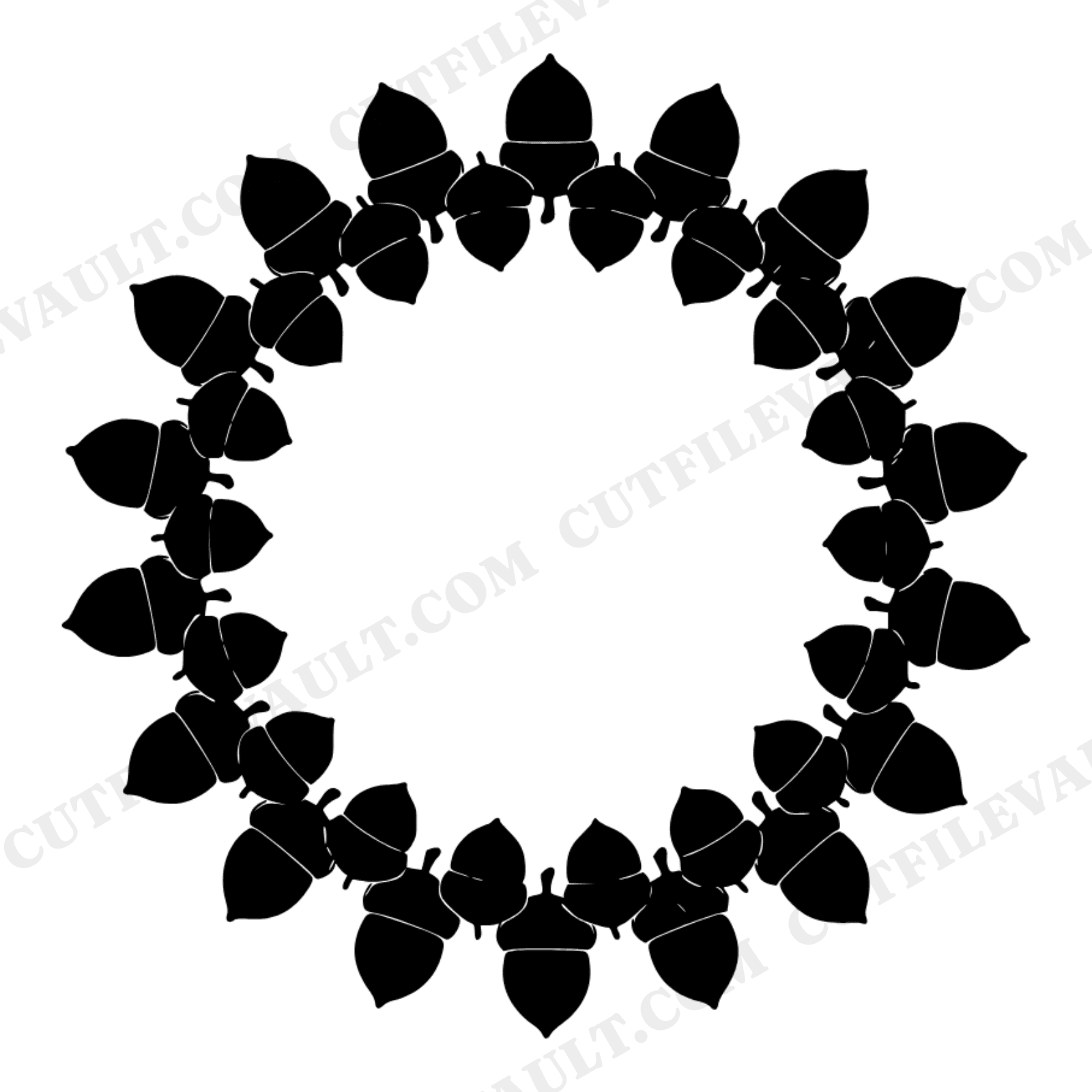 Autumn Acorn Wreath SVG PNG Folk Art Silhouette Cut File Farmhouse Cottagecore Decor, view 1