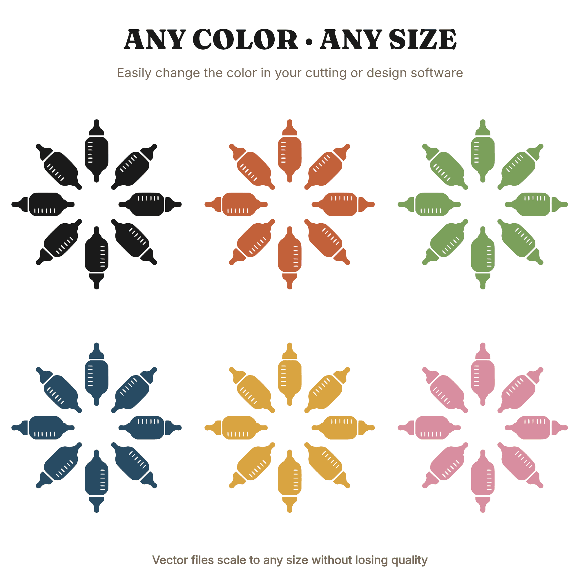 Baby Bottle Mandala SVG PNG, Sunburst First Birthday Cut File, Mid Century Kids Party Decor, view 2